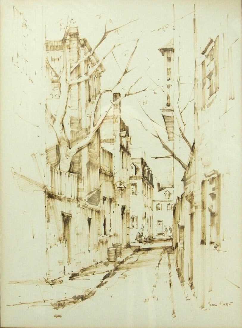 John Cuthbert Hare (1908 - 1978) Street Scene: John Cuthbert Hare (1908 - 1978) Street Scene. Watercolor on paper signed lower right, measures 14 x 10 and 21 x 17 x 1 inches w/frame. John Cuthbert Hare, 1908-1978, was a watercolorist who painted b