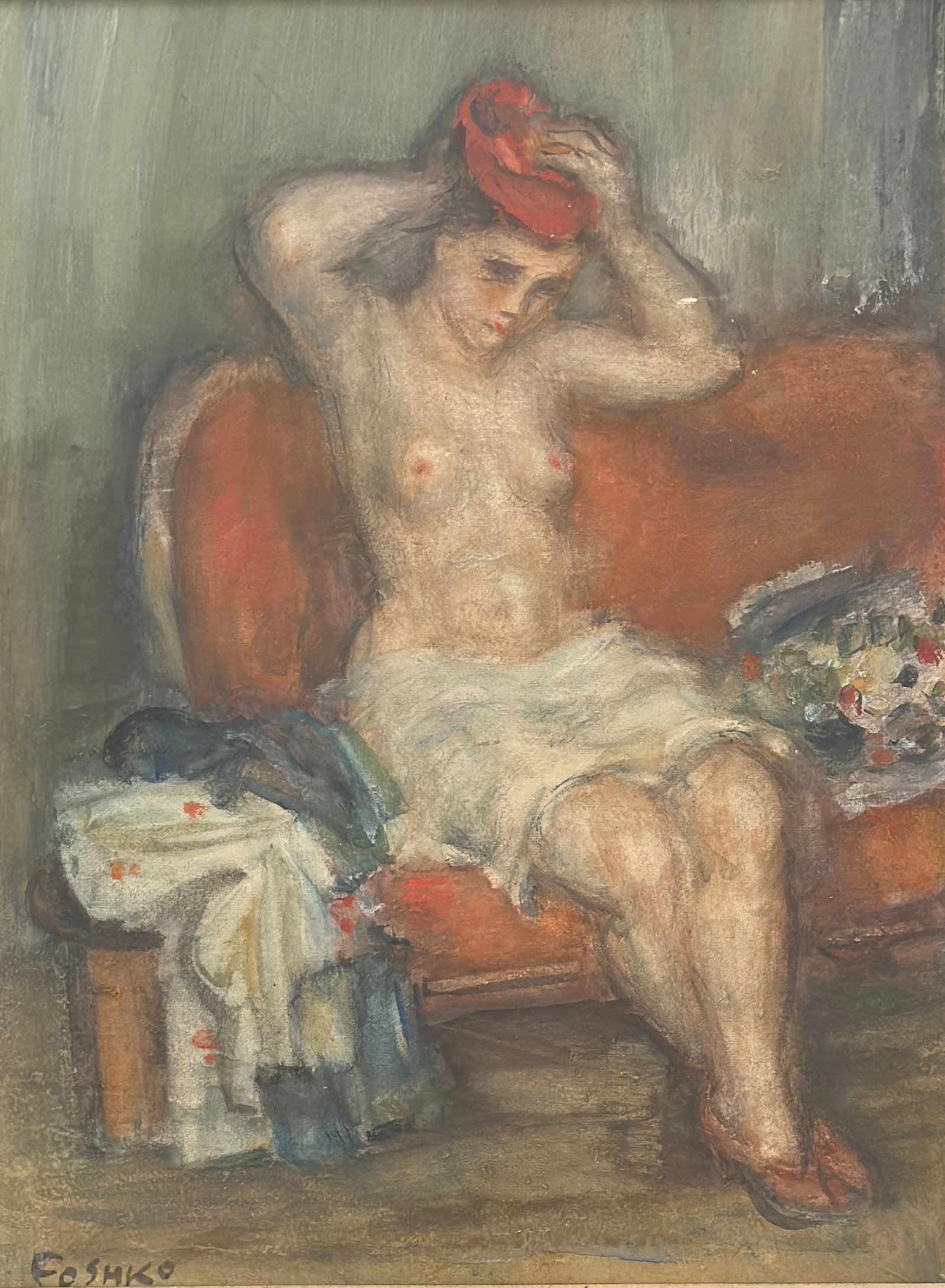 Josef Foshko (1891 - 1971) American: Josef Foshko (1891 - 1971) Watercolor and gouache, signed lower left, measures 23 x 16 and 35 x 27 inches w/frame. Josef Foshko was born in Odessa, Russia in 1895. At the age of sixteen he finished hi