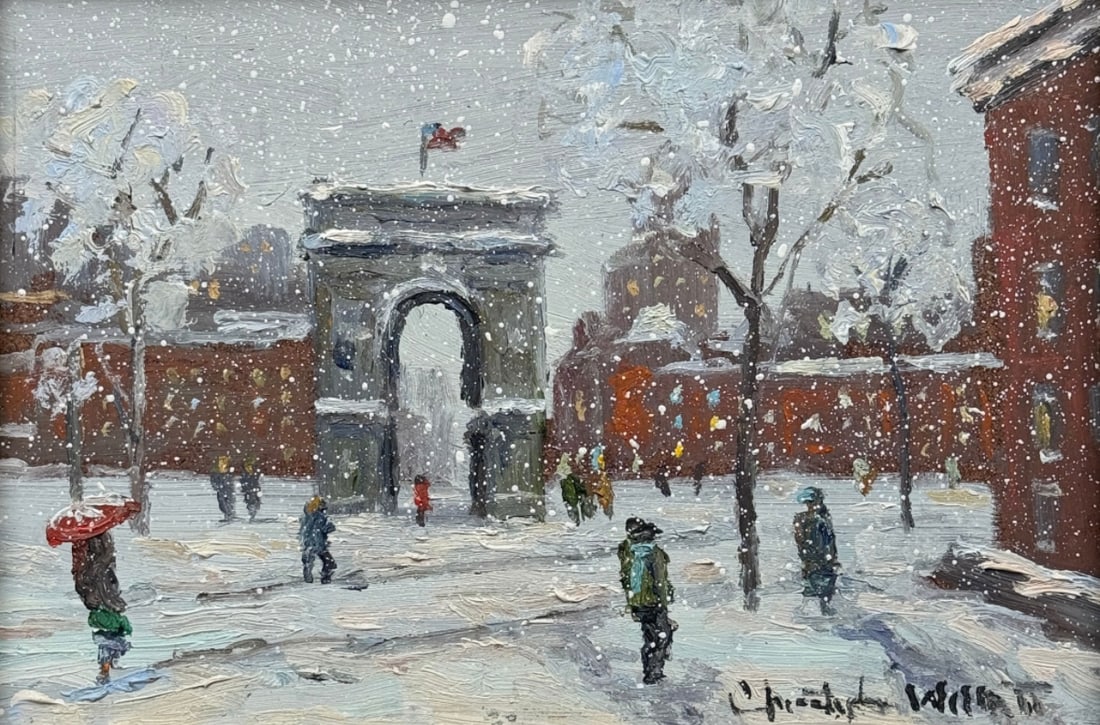 Christopher Willett (American, B. 1959) New York City: Christopher Willett (American, B. 1959) New York City, Oil on masonite, signed lower right, piece measures 5 x 7 and 7.5 x 9.5 inches w/frame.