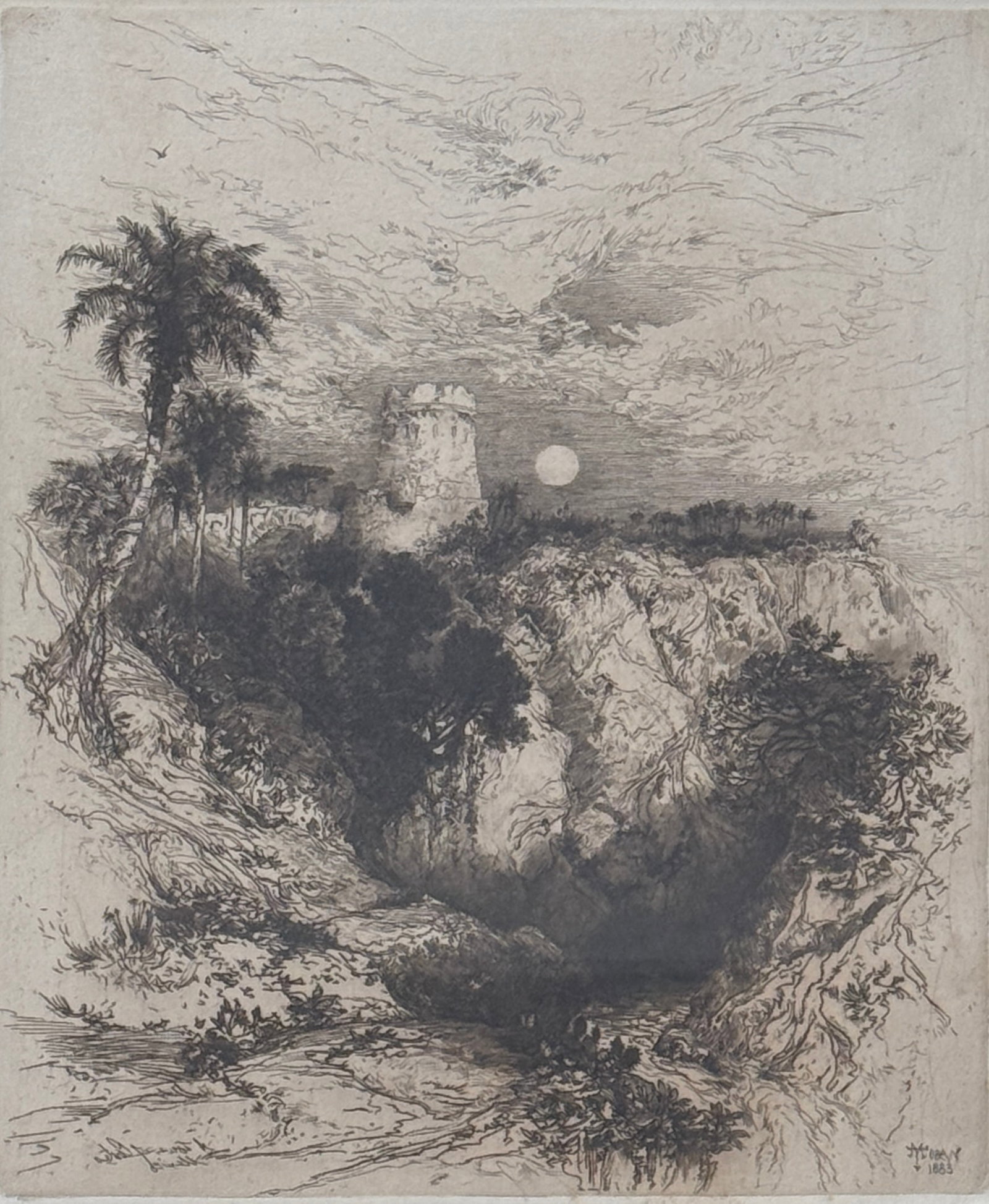 Thomas Moran (1837 - 1926) "The Tower of Cortez": Thomas Moran (1837-1926) The Tower of Cortez: between Veracruz + Mexico City, 1883 etching with roulette and drypoint signed and titled in pencil lower margin signed and dated in plate with colophon i