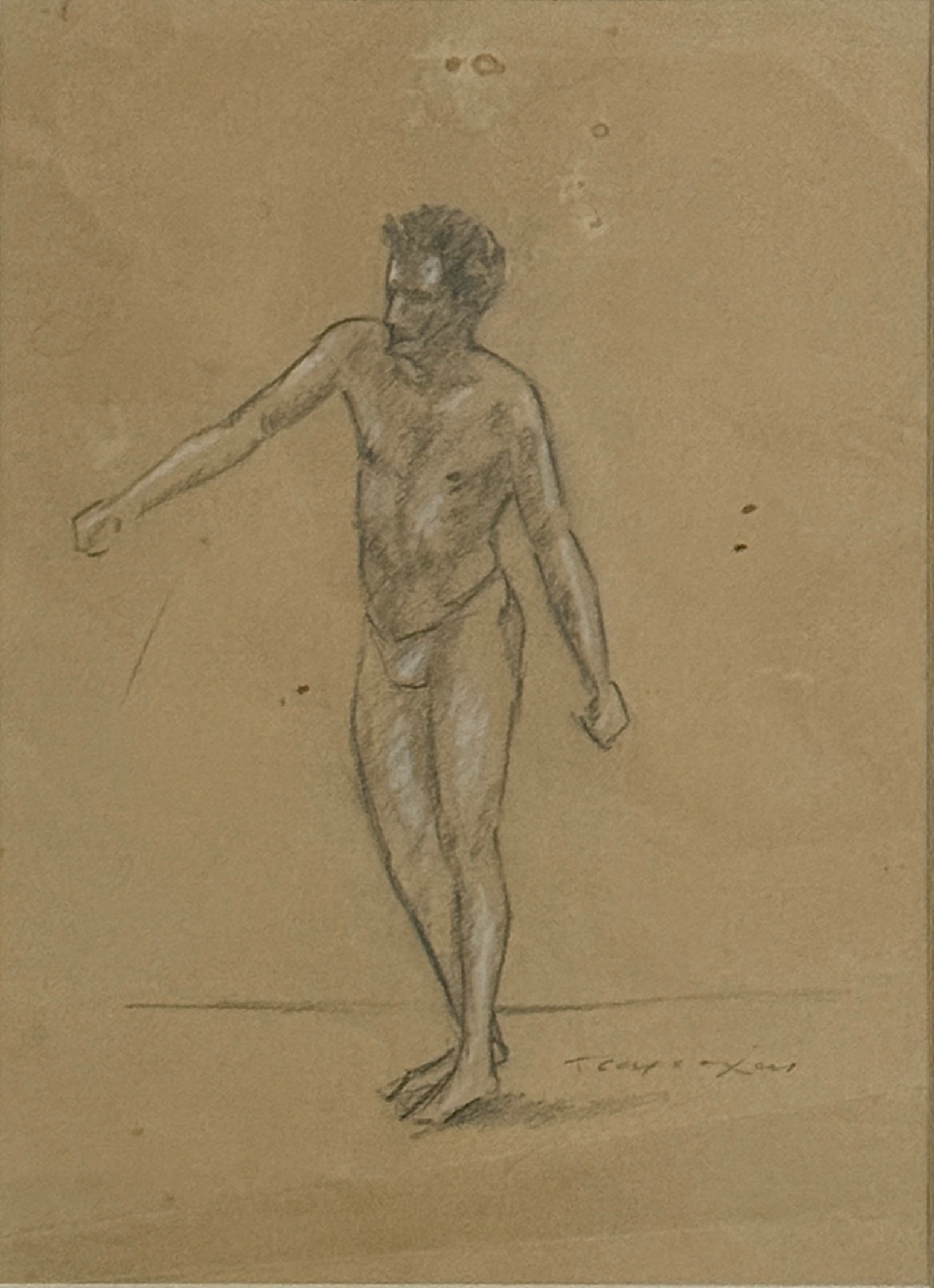 Yiannis Tsarouchis (1910 - 1989) Greece: Yiannis Tsarouchis (1910 - 1989) Greece , charcoal on paper , Signed , measures 10:x7.5" x 15.5"x12.5" frame