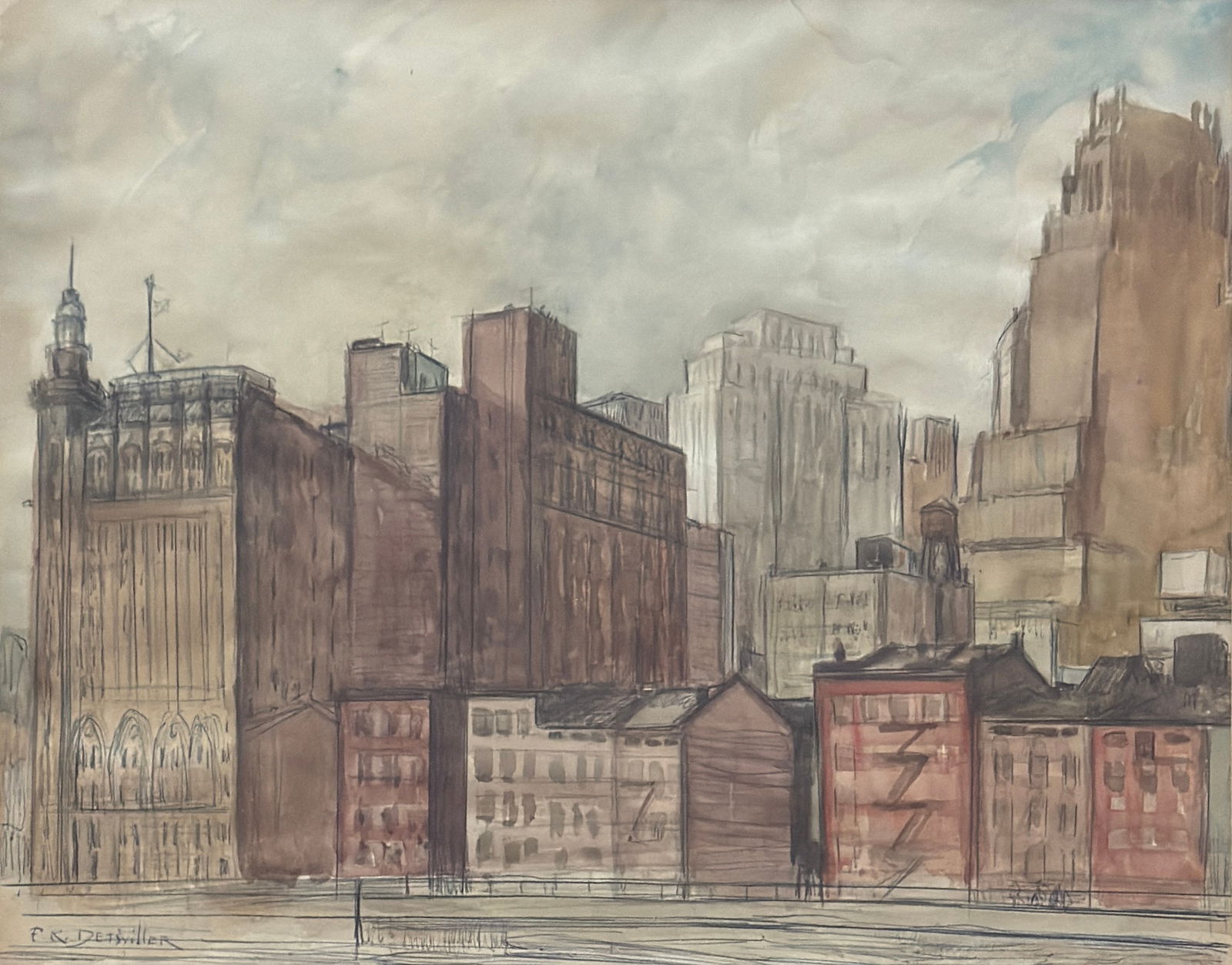 Frederick Knecht Detwiller (1882 - 1953) American " NEW YORK CITY SKYLINE" (1 of 3)