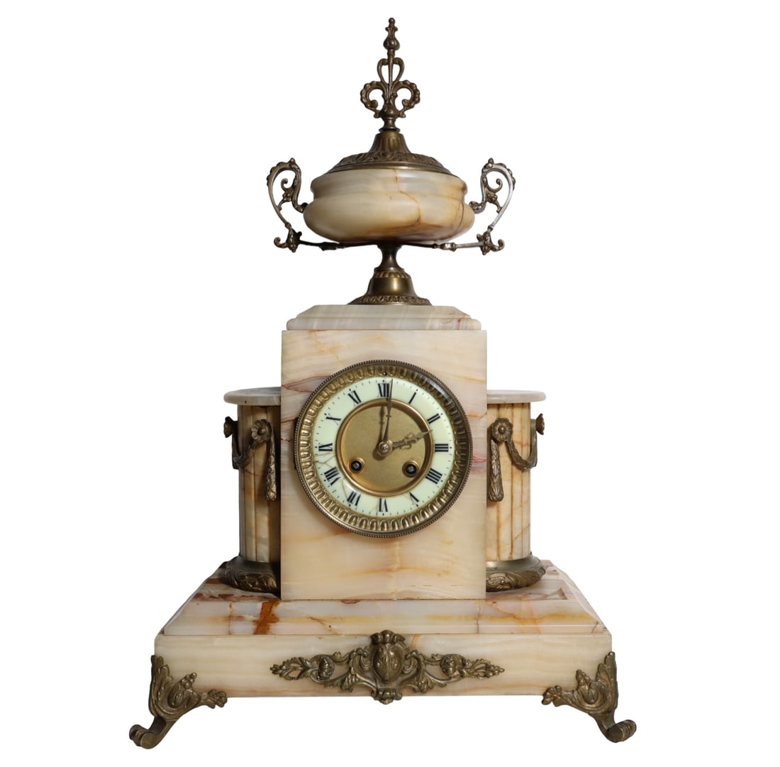 Antique Alabaster Bronze French Clock C.1920/Mantle/ Onyx (1 of 10)