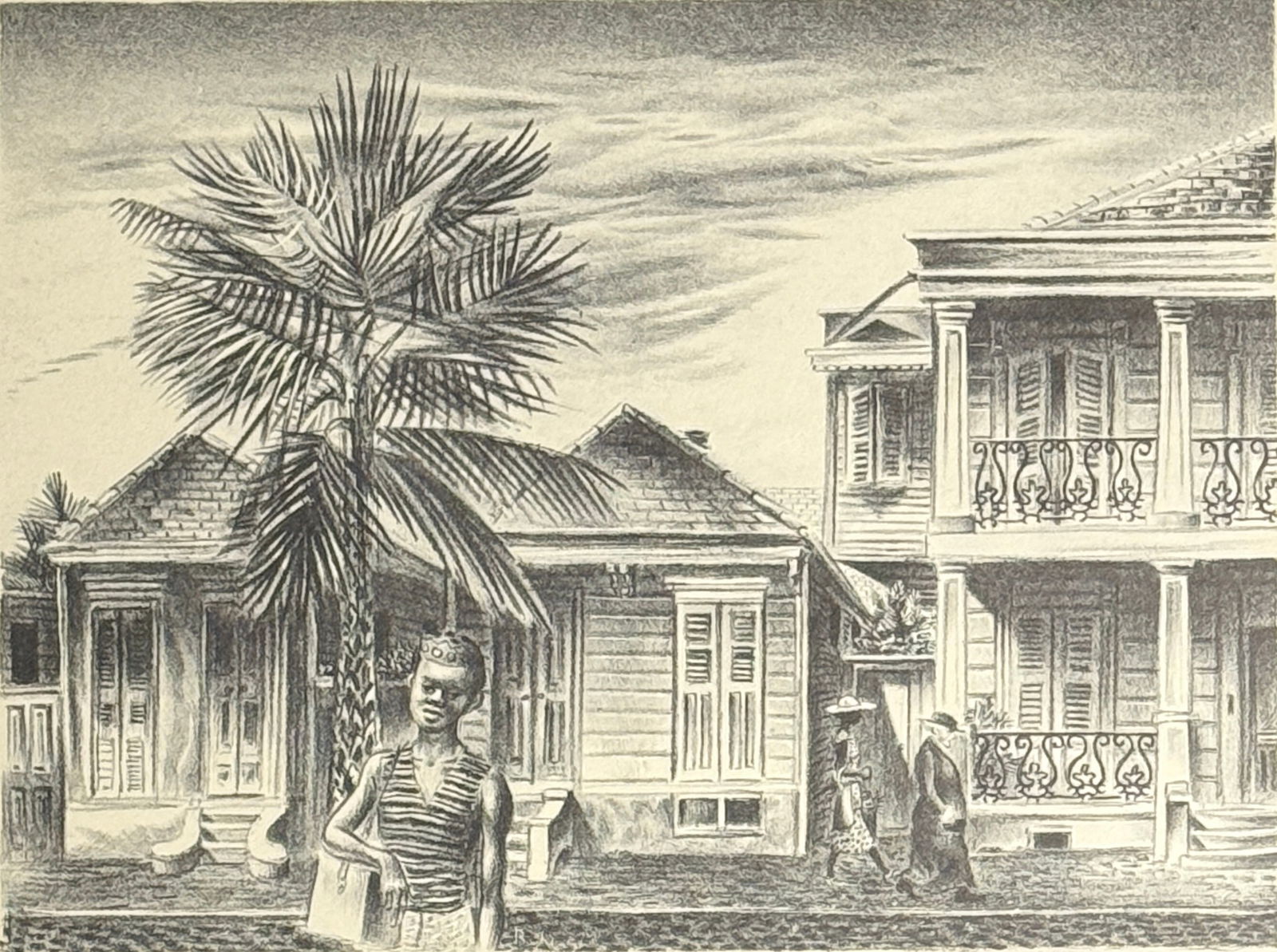 Aaron Bohrod (1907 - 1992) "New Orleans Street" (1 of 3)