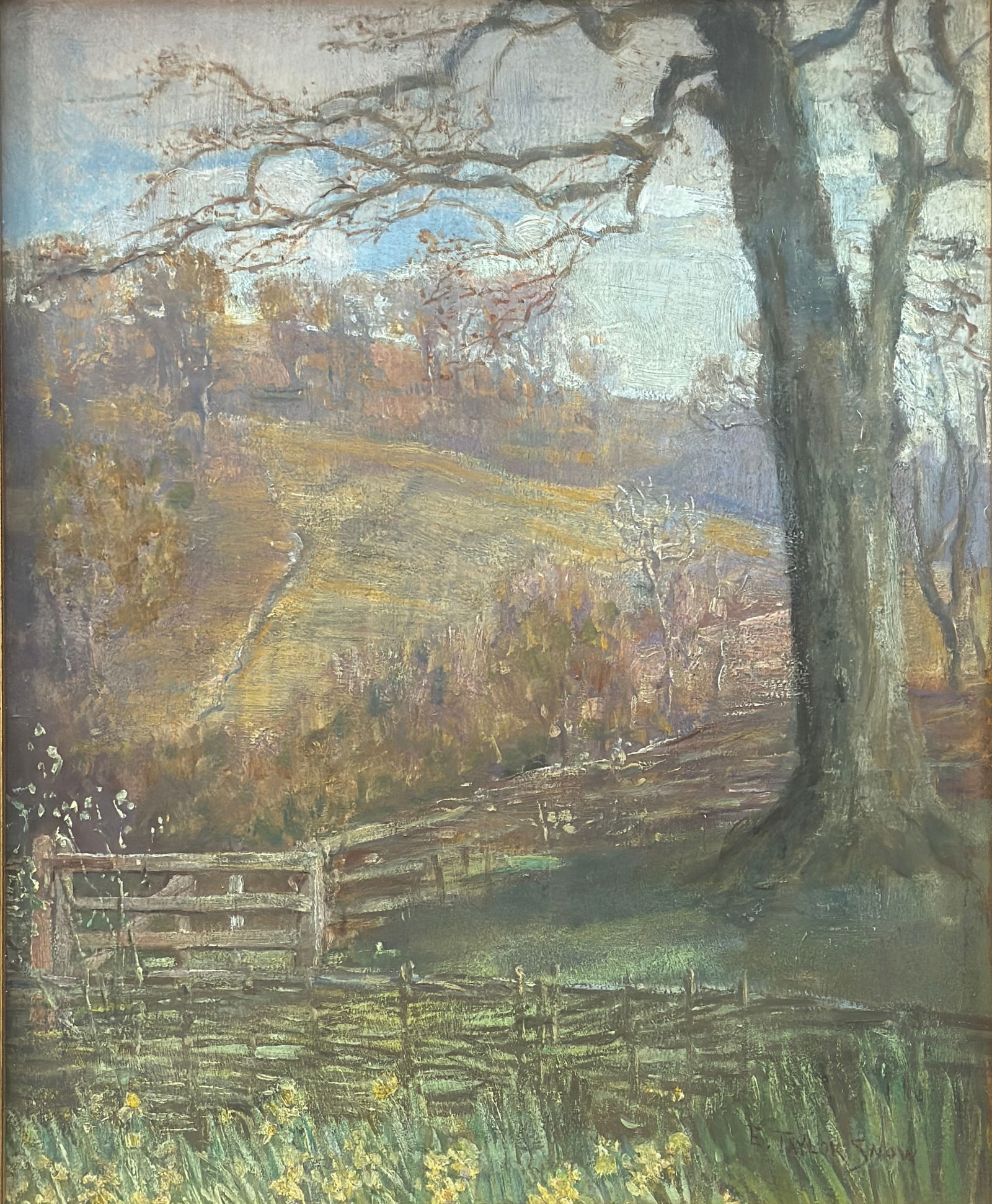 Edward Taylor Snow (1844 - 1913) American: Edward Taylor Snow (1844 - 1913) Oil on panel, signed lower right, measures 12 x 10 and 16 x 14 inches w/frame. He was born in Philadelphia, the son of Edward Knight Snow and Mary Anne Snow. He