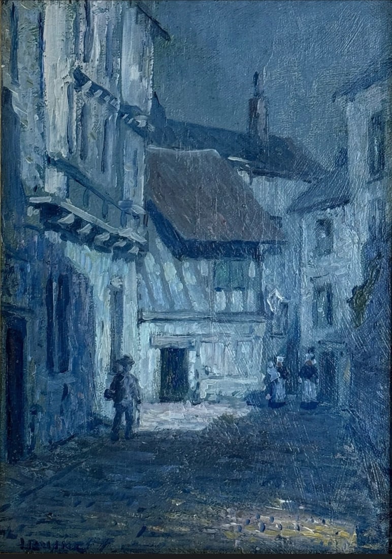 Wilson Henry Irvine (1869-1936) Moonlight Evening: Wilson Henry Irvine (1869-1936) Oil on canvas mounted on board Moonlight Evening, signed lower left "Irvine", piece measures 14 x 10 and 20 x 16 inches w/ frame. Wilson Henry Irvine (1869–1936) was