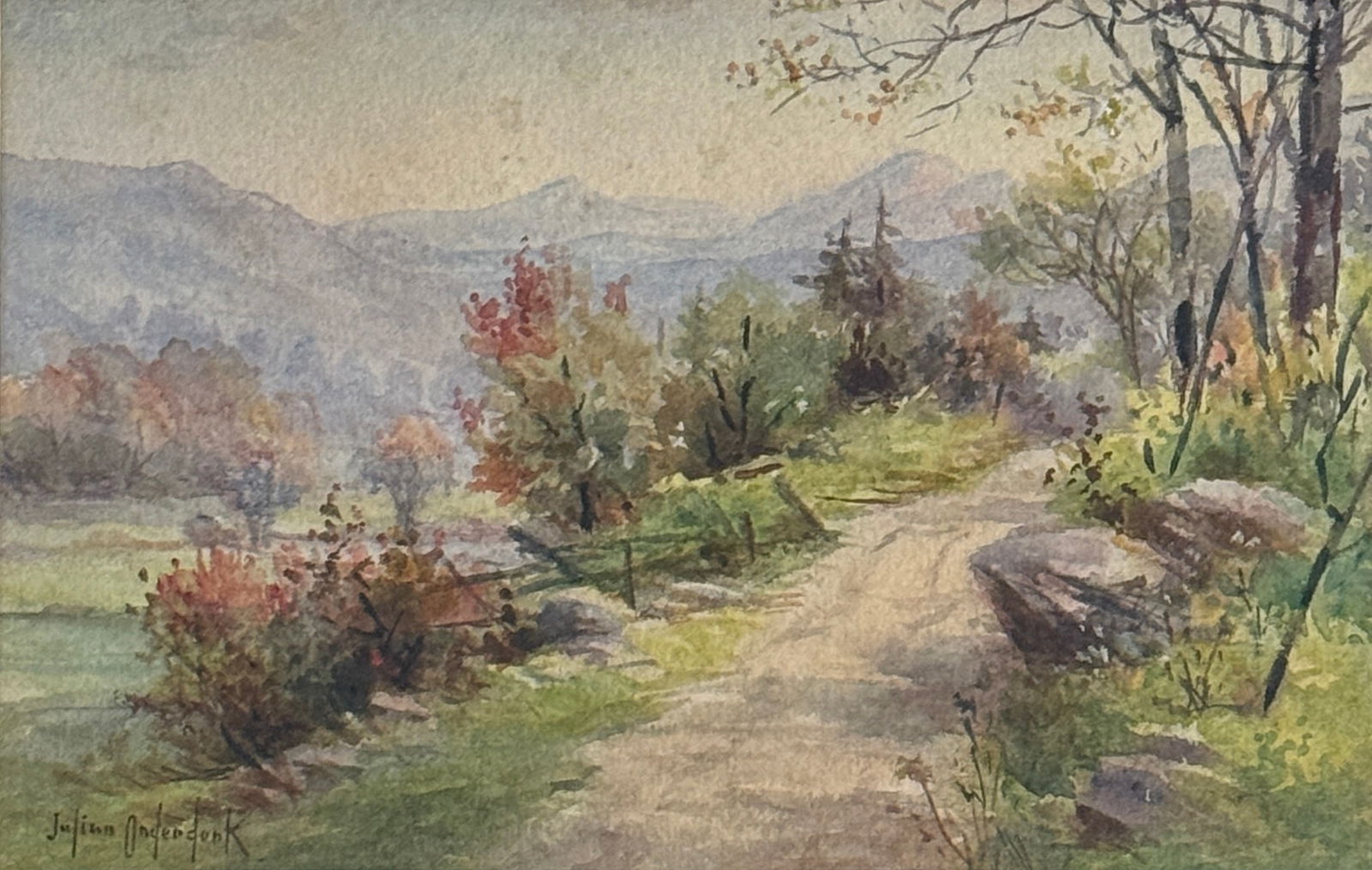Julian (Robert Julian) Onderdonk (1882 - 1922) American: Julian (Robert Julian) Onderdonk (1882 - 1922) Watercolor on paper, signed lower left, measures 6 x 10 and 17 x 21 inches w/frame. Julian Onderdonk, the first of Robert and Emily Onderdonk's talented