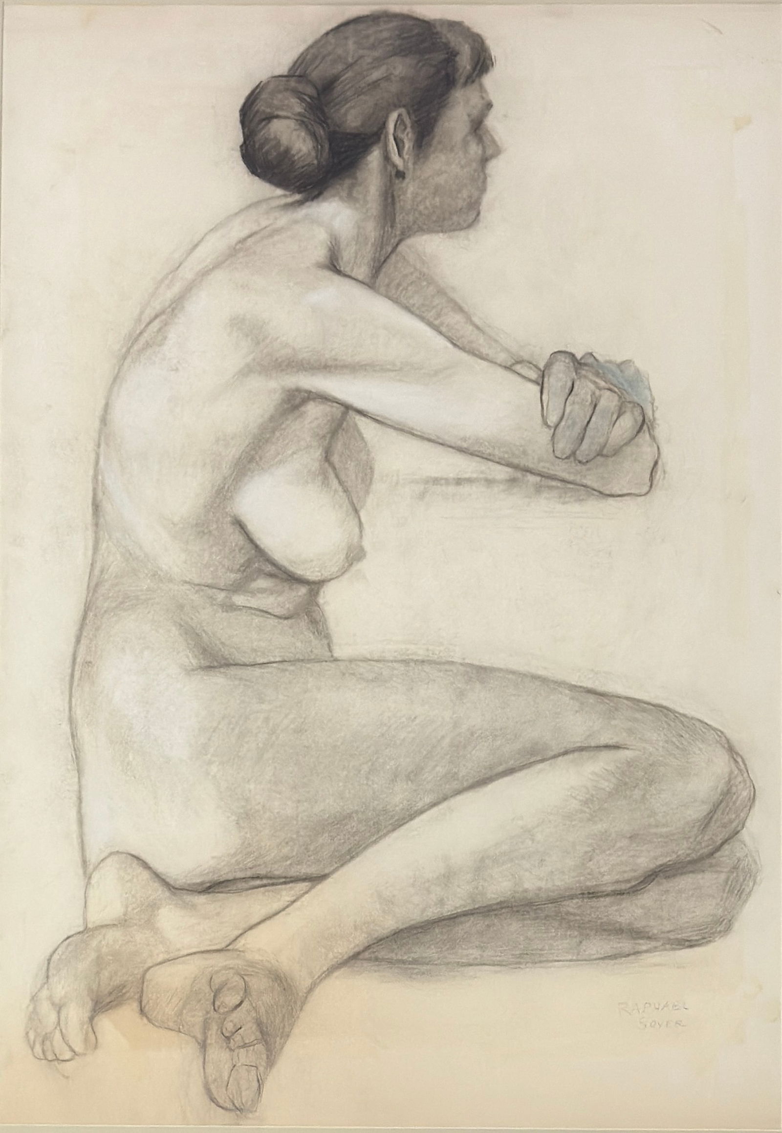 Raphael Soyer (1899 - 1987) American: Raphael Soyer (1899 - 1987) Graphite, signed lower right, measures 26 x 28 and 38 x 29 inches w/frame. Born in Borisoglebsk, Russia in 1899, Raphael Soyer is identified as a Social Realist* painter be