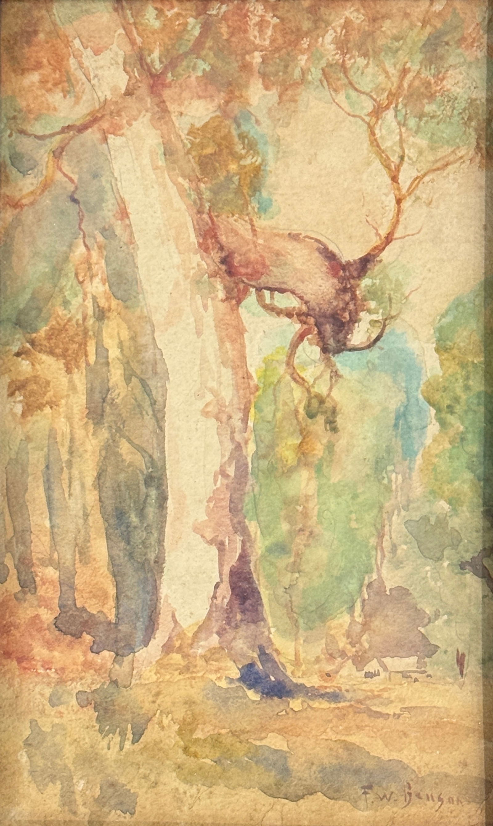 Frank Weston Benson (1862 - 1951) American: Frank Weston Benson (1862 - 1951) Watercolor on paper, signed lower right, piece measures 9.5 x 5.5 and 13.5 x 9.5 inches w/frame. Artist was a leading American Impressionist painter and a founding