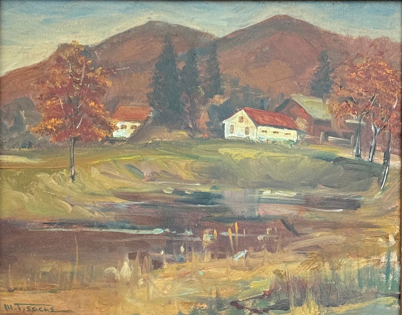 Walter Thomas Sacks (1901 - 1961) American: Walter Thomas Sacks (1901 - 1961) American , Oil Canvas on Board,Signed measures 8"x10", 14"x16"