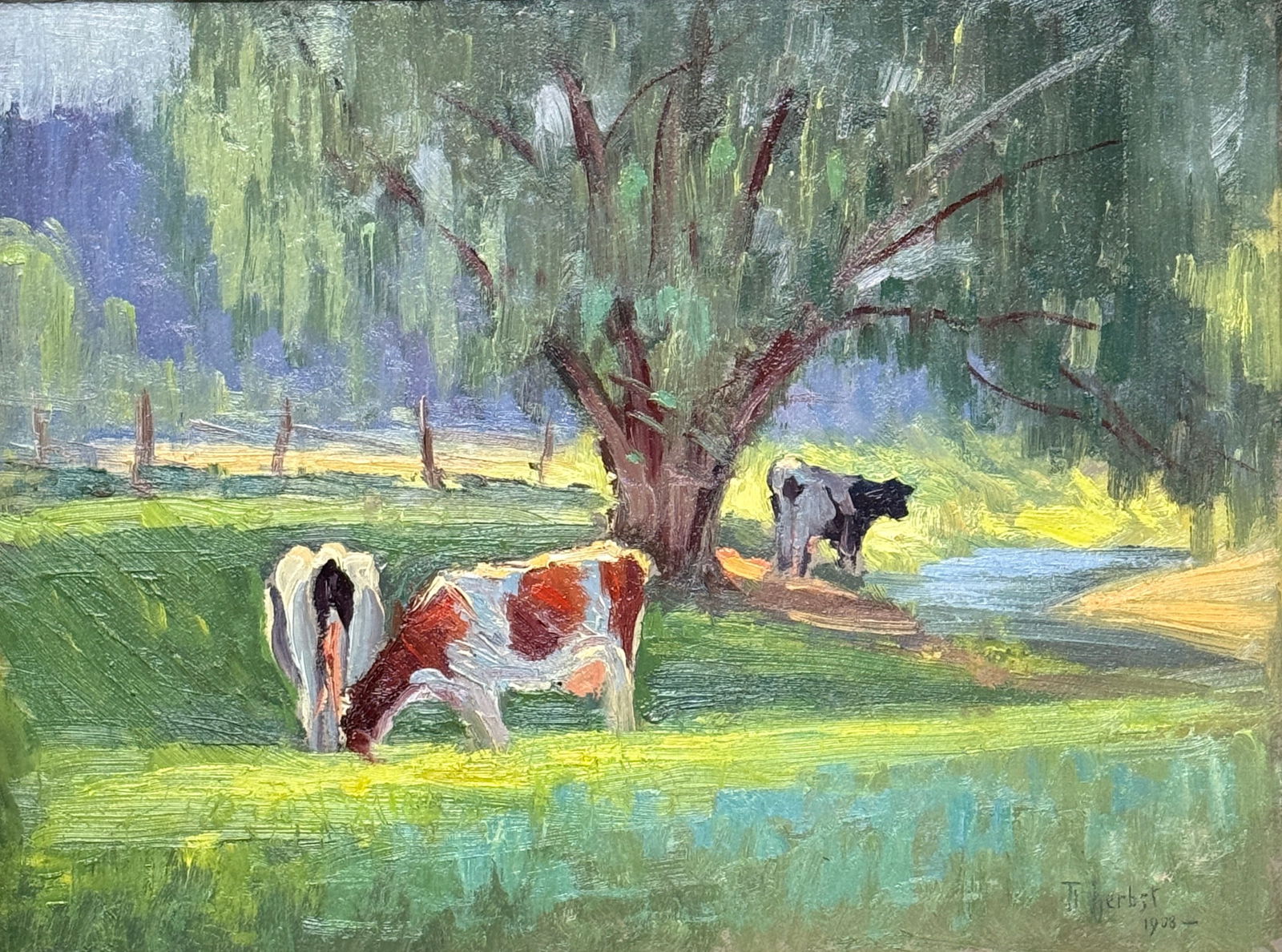 Thomas Ludwig Herbst (1848 - 1915) German: Thomas Ludwig Herbst (1848 - 1915) Oil on Board, Signed, Measures ( 14 x 17.5 inches) w/frame ( 16 x 20 inches ) Thomas Ludwig Herbst was a German painter who was born in 1848. Numerous key galleries