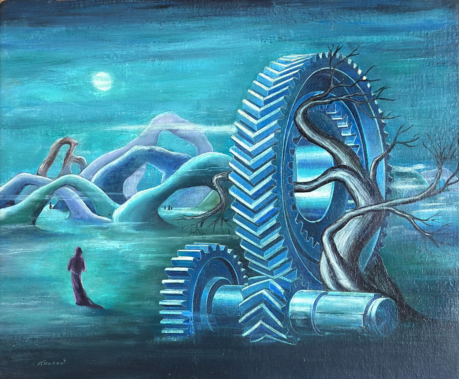 Adolf Ferdinand Konrad (1915 - 2003) American: Adolf Ferdinand Konrad (1915 - 2003) Painting on Board, signed lower left "Konrad", piece measures 20 x 24 and 24 x 28 inches w/ frame. Born in Bremen, Germany, Adolf Konrad became an American Scene