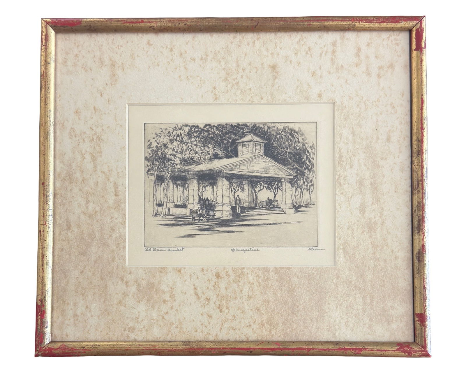 "Old Slave Market" St Augustine Signed Etching - 2