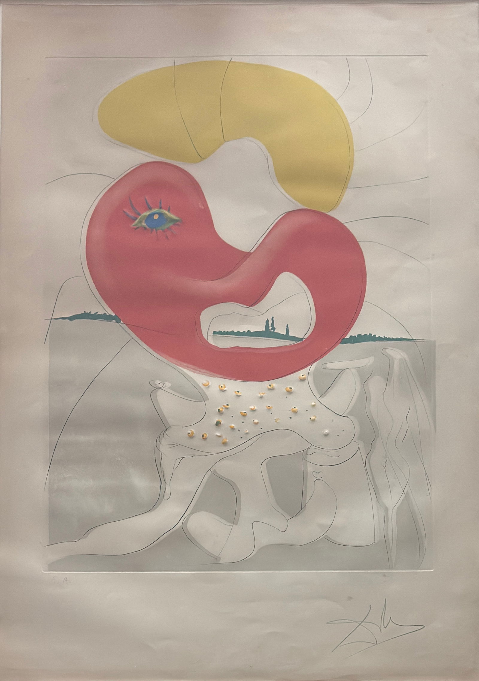 Salvador Dali (1904 - 1989) The Blood of Ying Yang, 1974: Salvador Dali (1904 - 1989) The Blood of Ying Yang, 1974 Lithograph. Measures 39 x 27 and 49 x 36.5 inches w/frame.Provenance; From the collection of Pilar Arenas