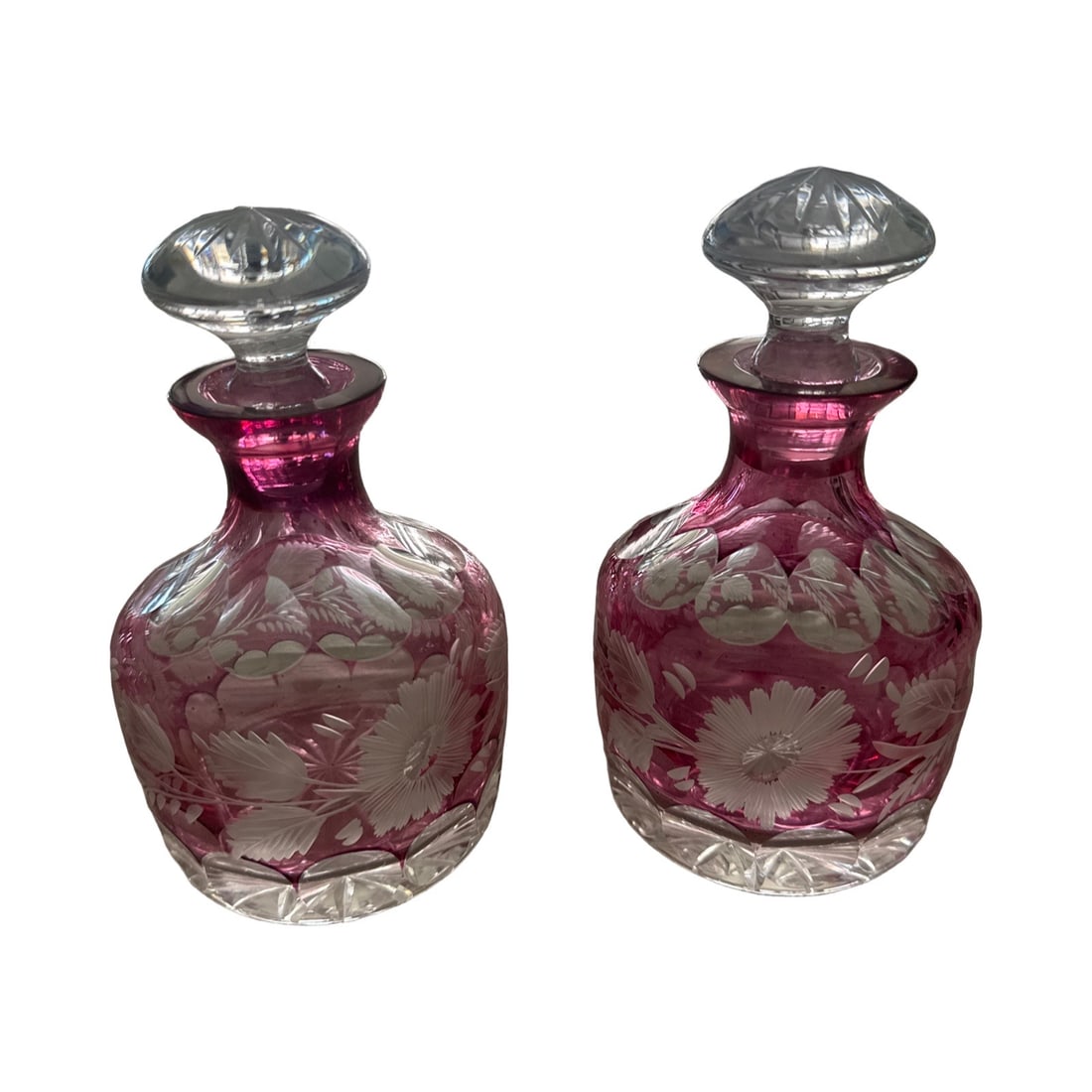 Pair Bohemian ruby flashed cut to clear Decanter (1 of 2)