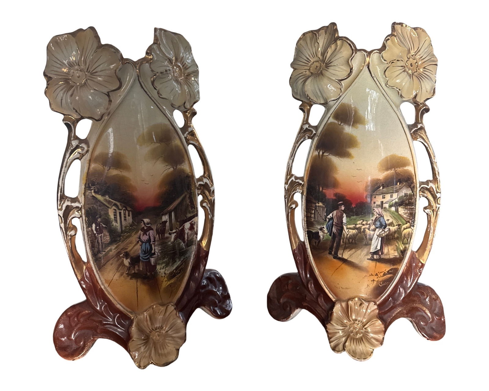 Antique Pastoral Ware vase set: Antique Pastoral Ware vase set , measures 16"x11"x4"