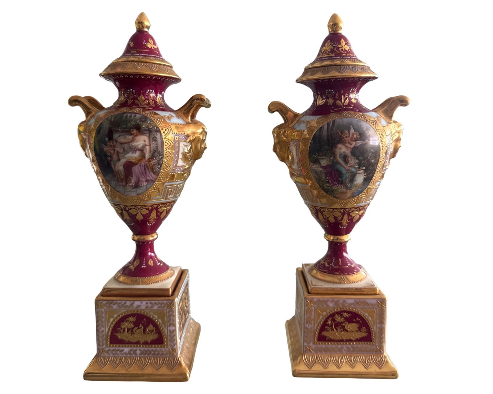 Pair of 19th C. Royal Vienna Porcelain Urns: Pair of 19th C. Royal Vienna Porcelain Urns , measures 8,5"x3.5"