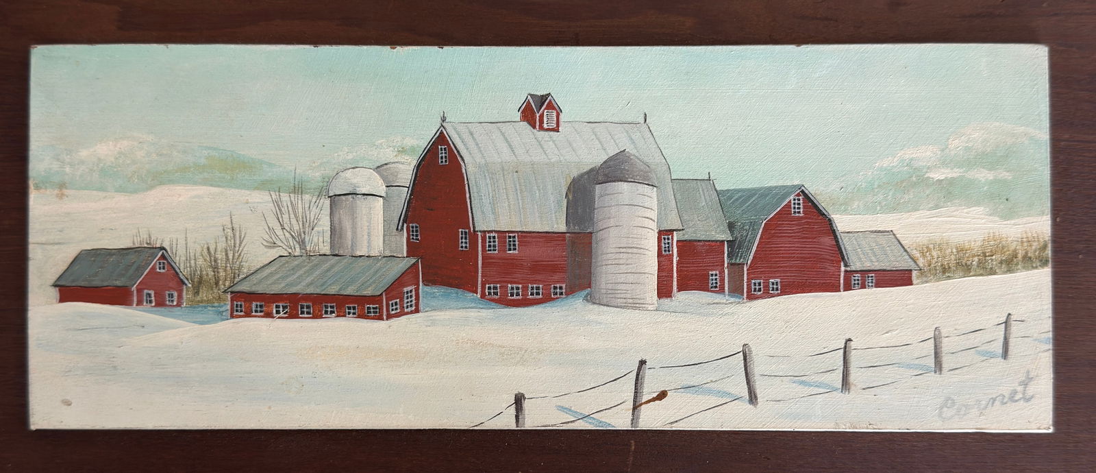 Winter Farm Snow Scene Ilegible Signature: Winter Farm Snow Scene Signed