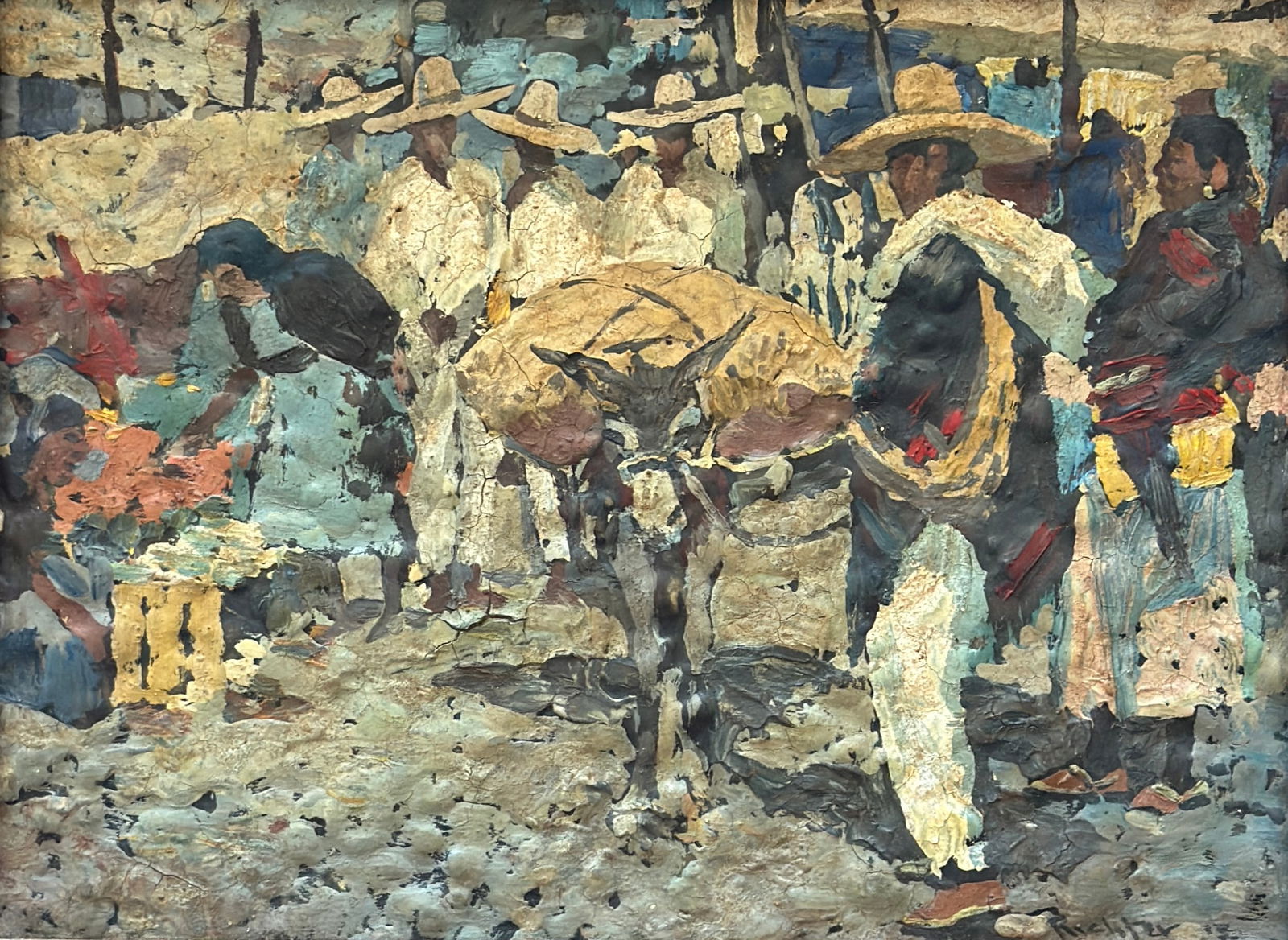 Wilmer Siegfried Richter (1891 - 1993) American: Wilmer Siegfried Richter (1891 - 1993) American , Oil on Board ,Signed Inscribed on the back "San Miguel Marquet ", measures 7.5"x8" w/f 10"x8"