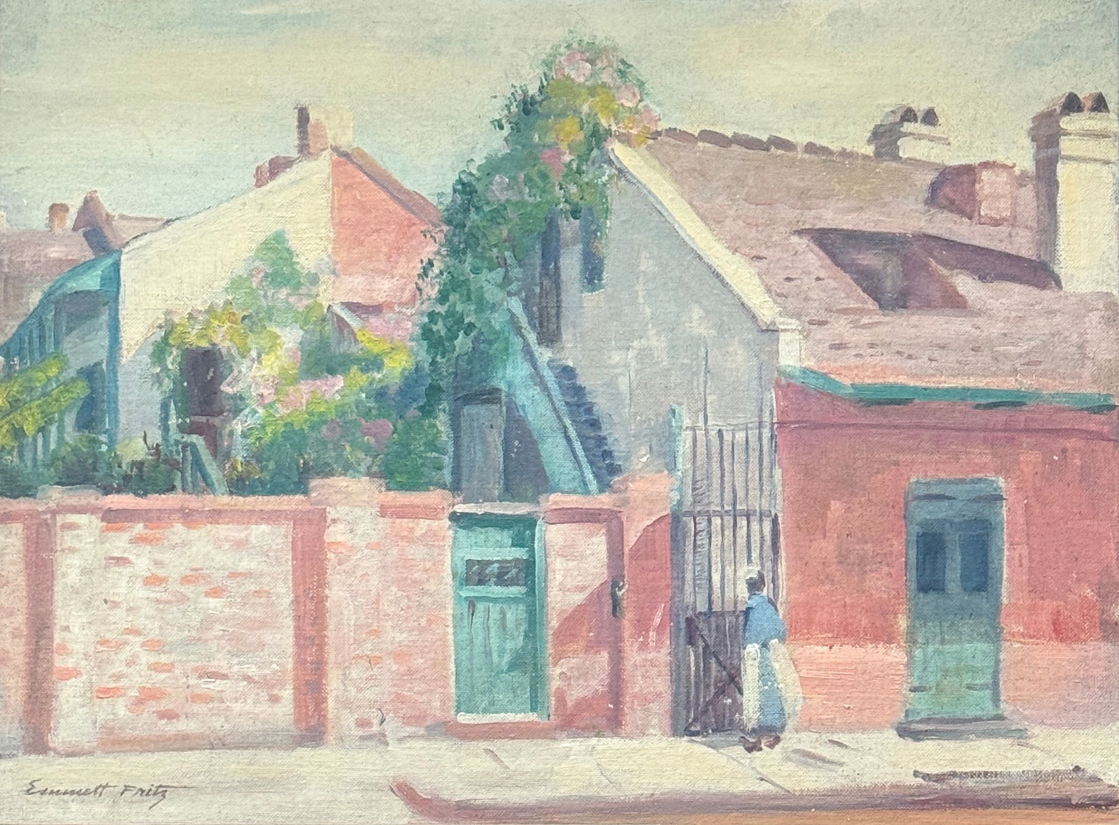 Emmett John Fritz (1917 - 1995) American: Emmett John Fritz (1917 - 1995) Oil on board, signed lower left, measures 12" x 16 w/f 17" x 21"The painter and illustrator professionally known as Emmett John Fritz (born John Emmett Fritz) was born