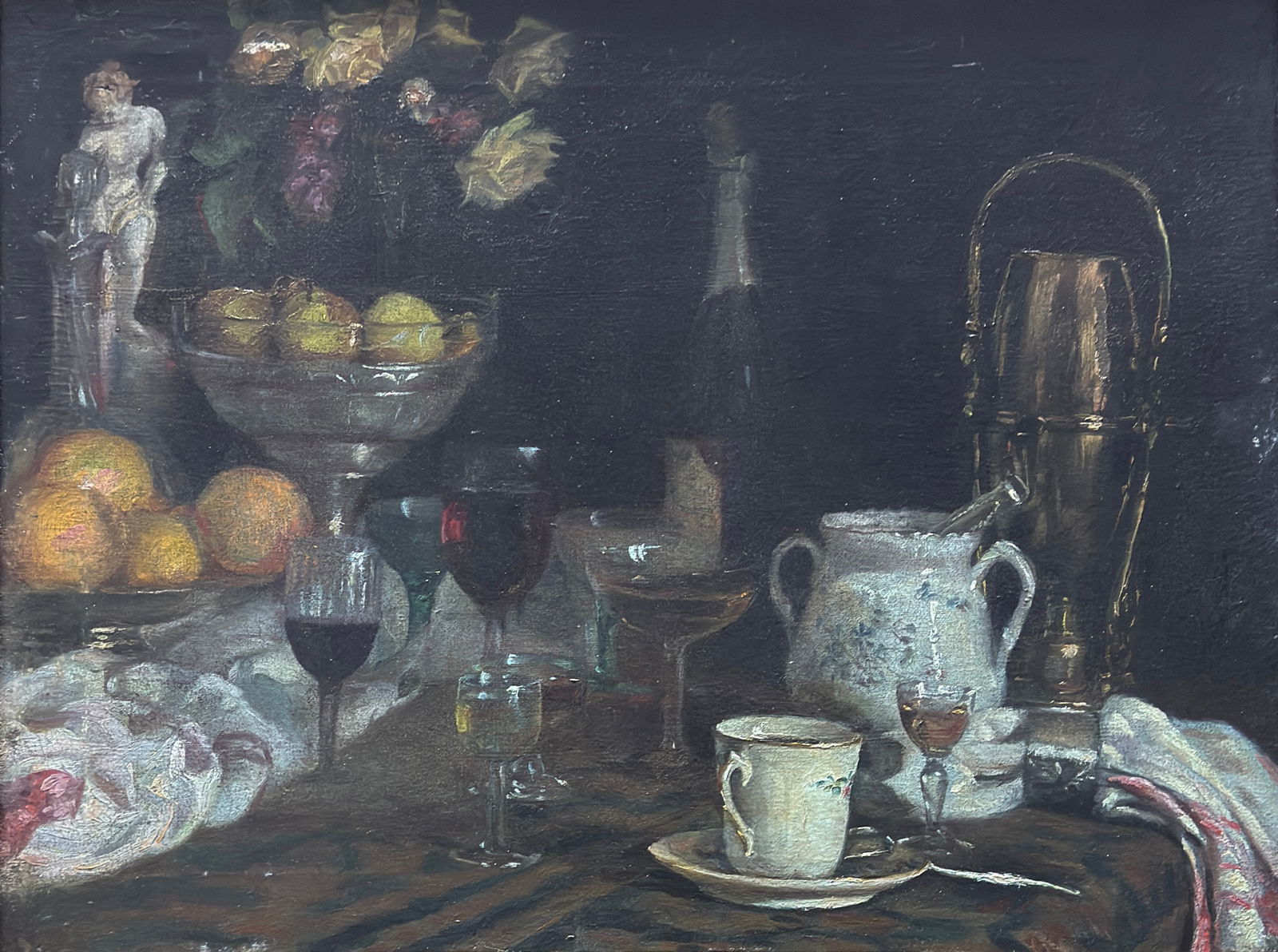 Morston Constantine Ream ( 1840 - 1898) American: Morston Constantine Ream ( 1840 - 1898) Oil on canvas, signed lower right, measures 20"x26.5" w/f 32"x38"Still life painter, Morston Constantine Ream often depicted fruit and dessert in his