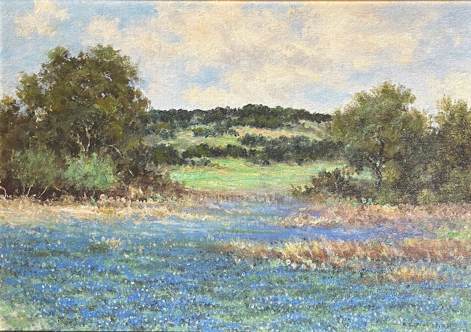 E. L. Marshall (20th century) Blue Bonnets: E. L. Marshall (20th century) Oil on board, signed lower right, measures 10 x 14 and 12.5 x 16.5 inches w/frame. was active/lived in Texas. E L Marshall is known for Painting.
