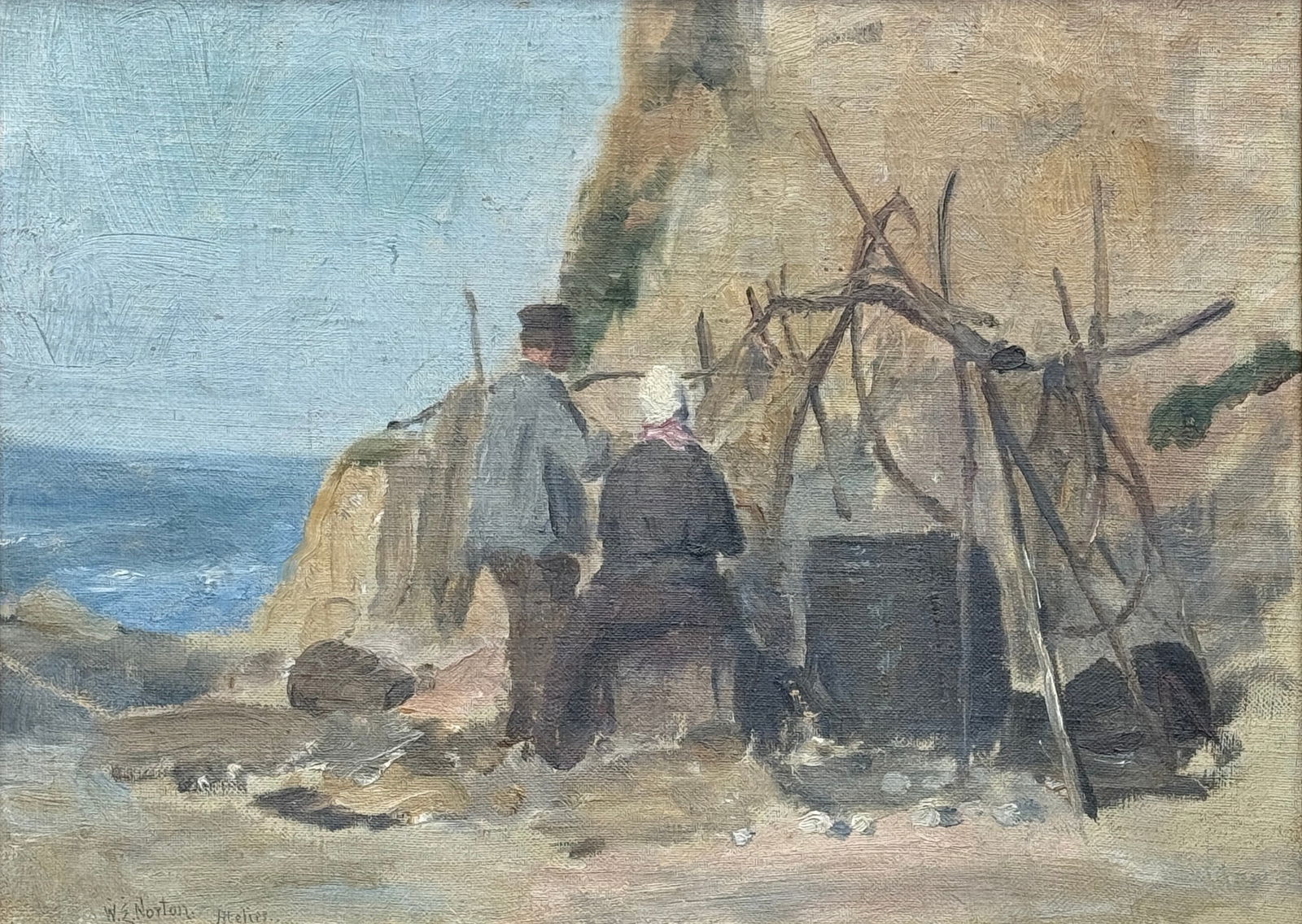William Edward Norton (1843 - 1916) American: William Edward Norton (1843 - 1916) Oil on canvas, signed lower left, A Couple On the Beach, Oil on canvas, signed lower left W.E. Norton Atelier 11 1/2" x 15 3/4". Born in Boston, William Norton