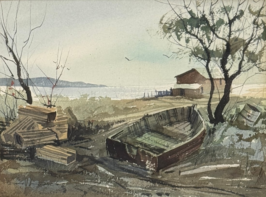 Don Stone (1929 - 2015) American: Don Stone (1929 - 2015) Watercolor on paper, signed lower left, measures 11 x 14 and 18.5 x 22.5 inches w/frame. Internationally known modern impressionist painter Don Stone died peacefully at Exeter