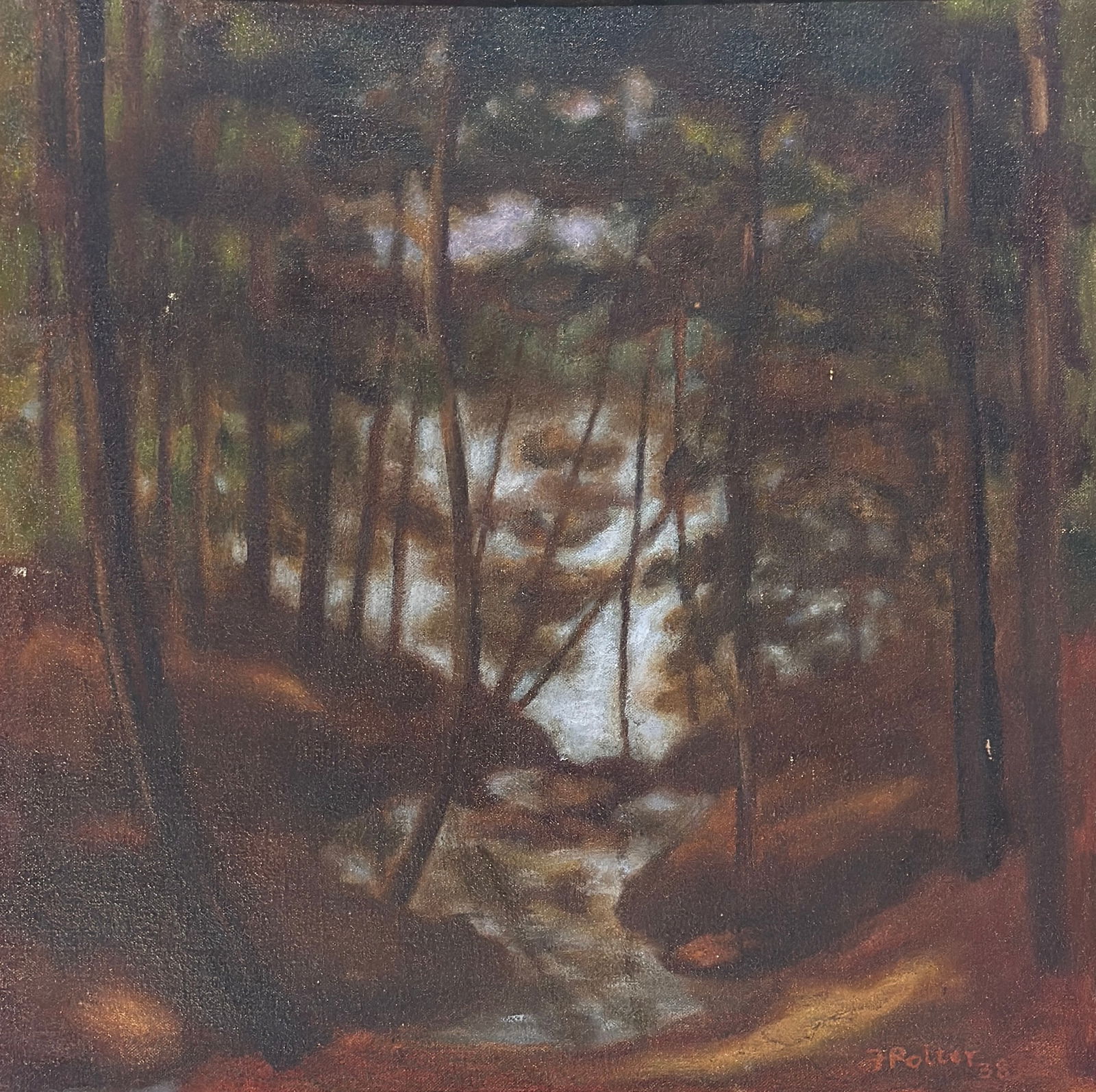 AMERICAN SCHOOL OIL LANDSCAPE: AMERICAN SCHOOL OIL LANDSCAPE, OIL ON PANEL, MEASURES 17 X 17 AND 21 X 21 INHES FRAMED.