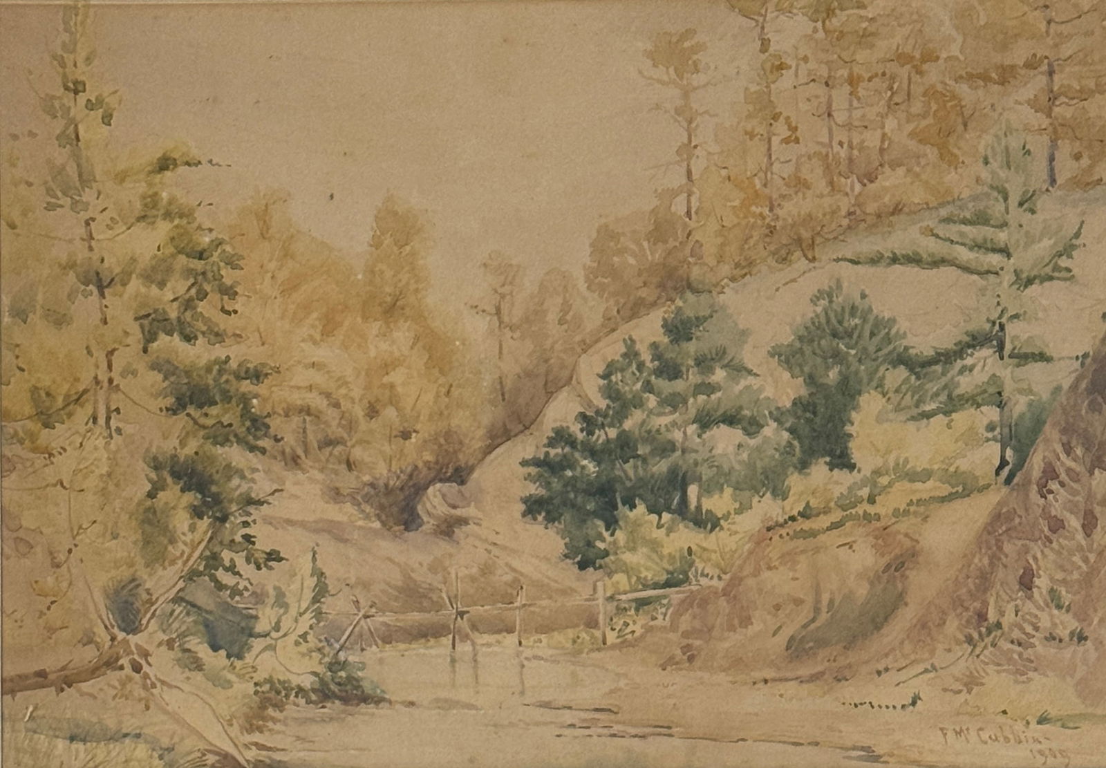 Frederick McCubbin (1855 - 1917) Australia: Frederick McCubbin (1855 - 1917) Watercolor on paper, signed lower right, measures 8.5 x 11.5 and 14.5 x 17.5 inches w/frame. McCubbin was born in Melbourne, the third of eight children of baker