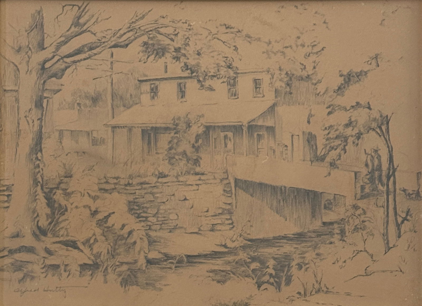 Alfred Heber Hutty ( 1877 - 1954) American: Alfred Heber Hutty ( 1877 - 1954) Graphite on paper, signed lower right, measures 10"x14" w/f 16"x20" leading figure in the Charleston Renaissance group of artists, active between 1915 and 1940, who