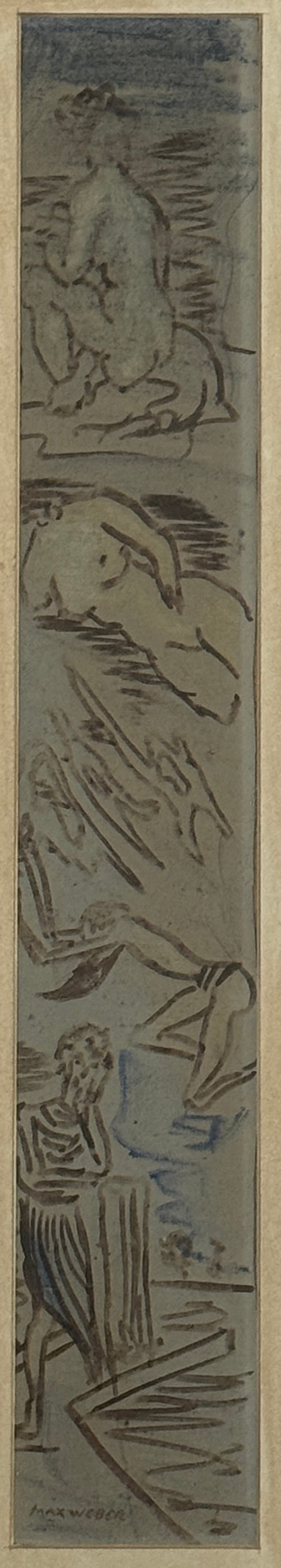 Max Weber (1881 - 1961) American: Max Weber (1881 - 1961) Mixed Media, Signed lower left, measures 18.5 x 3 and 24 x 9 inches.