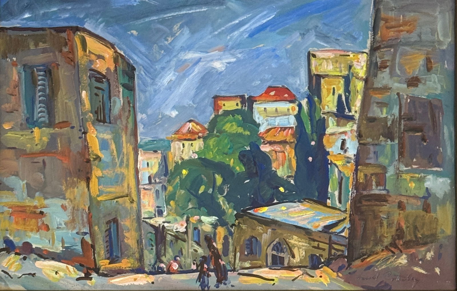 Harold Rotenberg (1905 - 2011) American: Harold Rotenberg (1905 - 2011) Gouache on paper, signed lower right, measures 12 x 17.5 and 20.5 x 26,5 inches w/frame. He was born in Attleboro, Massachusetts in 1905. He began his studies at age 19