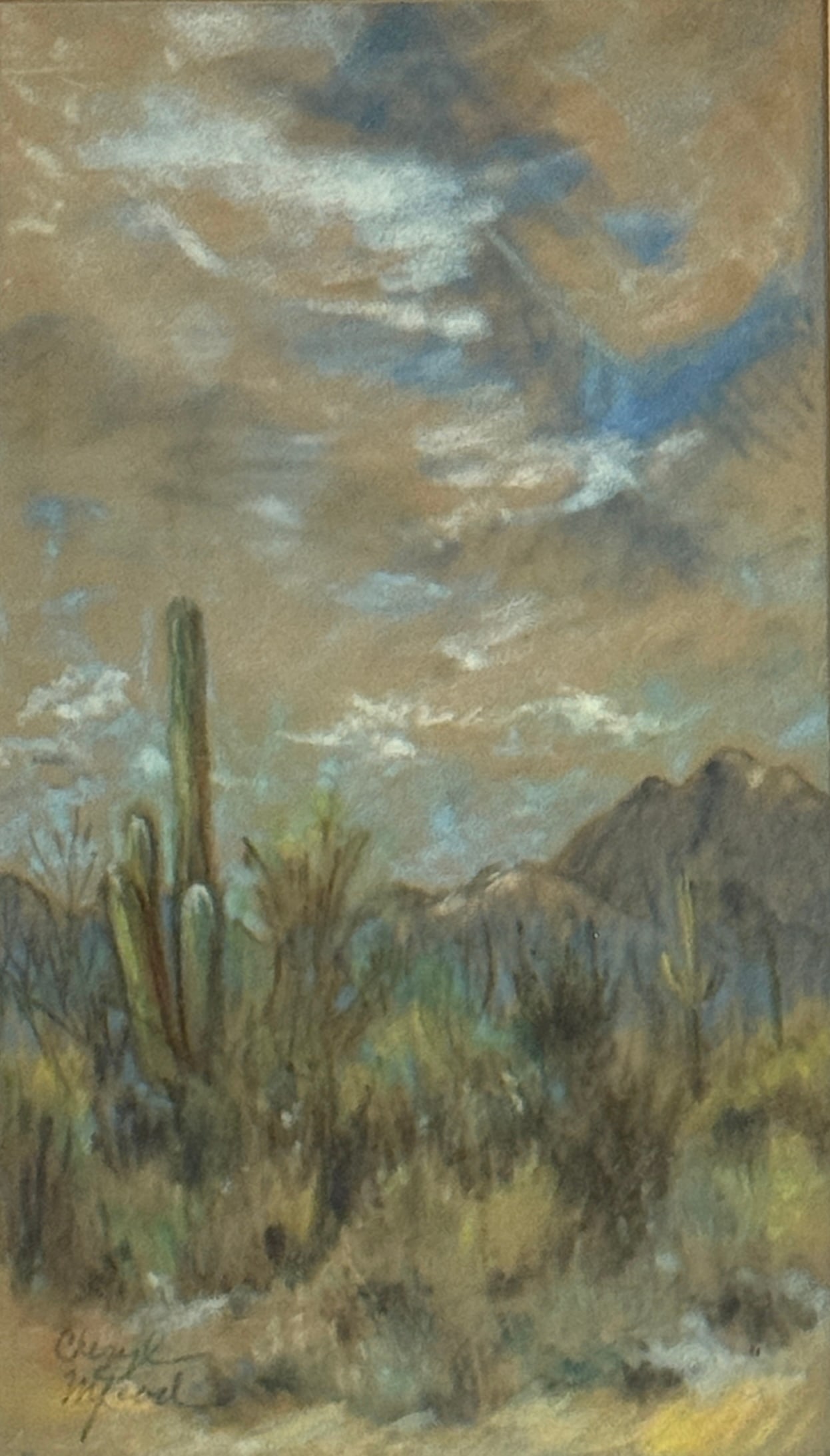 Cheryl O'Halloran Mcleod, American (20/21st C) "Desert Glow": Cheryl O'Halloran Mcleod, American (20/21st C) "Desert Glow", Pastel on paper, piece measures 11 x 6.5 and 16 x 12 inches with frame.