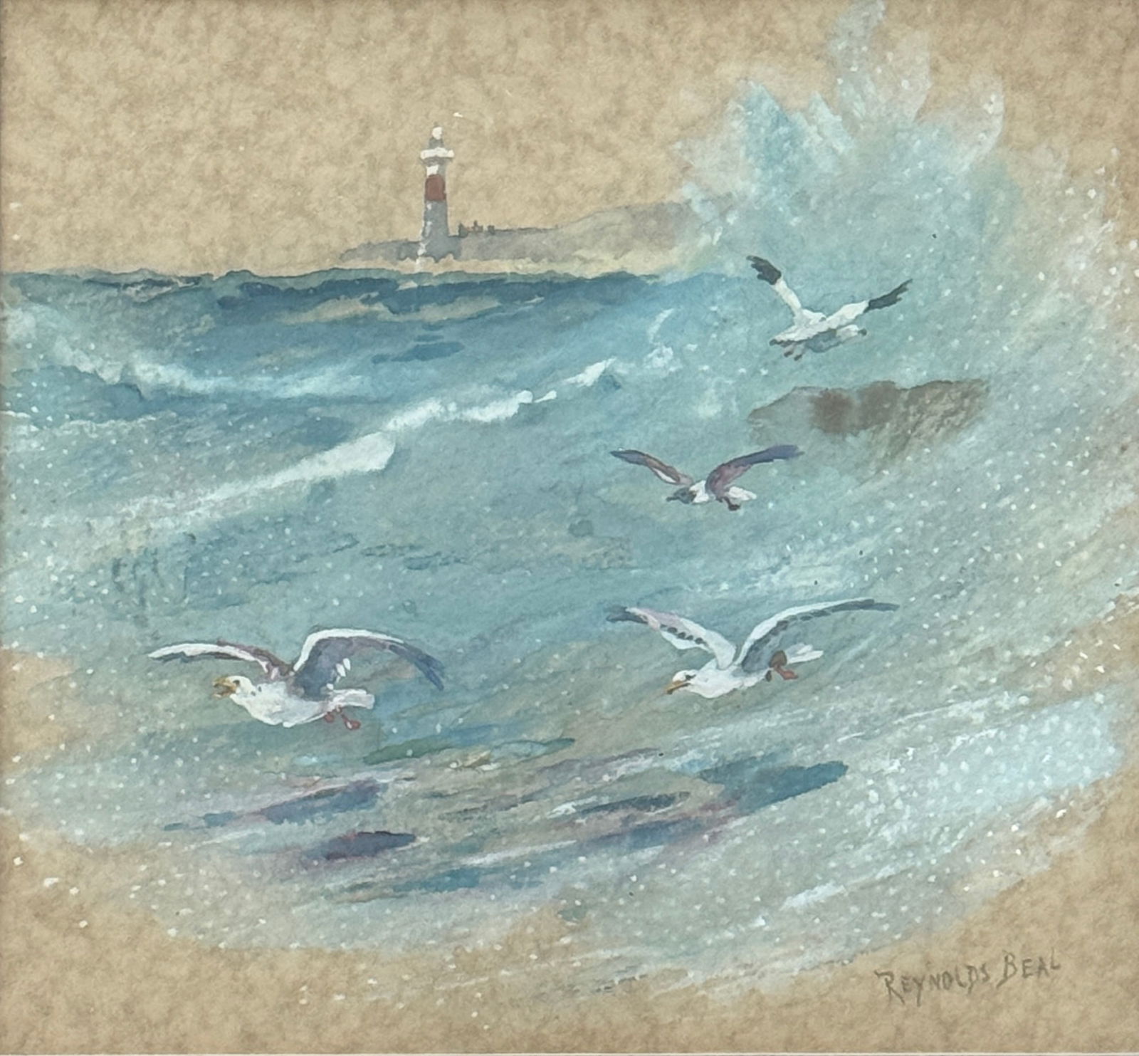 REYNOLDS BEAL (1866/67-1951) American: REYNOLDS BEAL (1866/67-1951) Watercolor and gouache, signed lower right, measures 12" x 12" w/f 15.5" x 15.5"Born in New York City, Reynolds Beal's year of birth is reported as being 1866 as well as