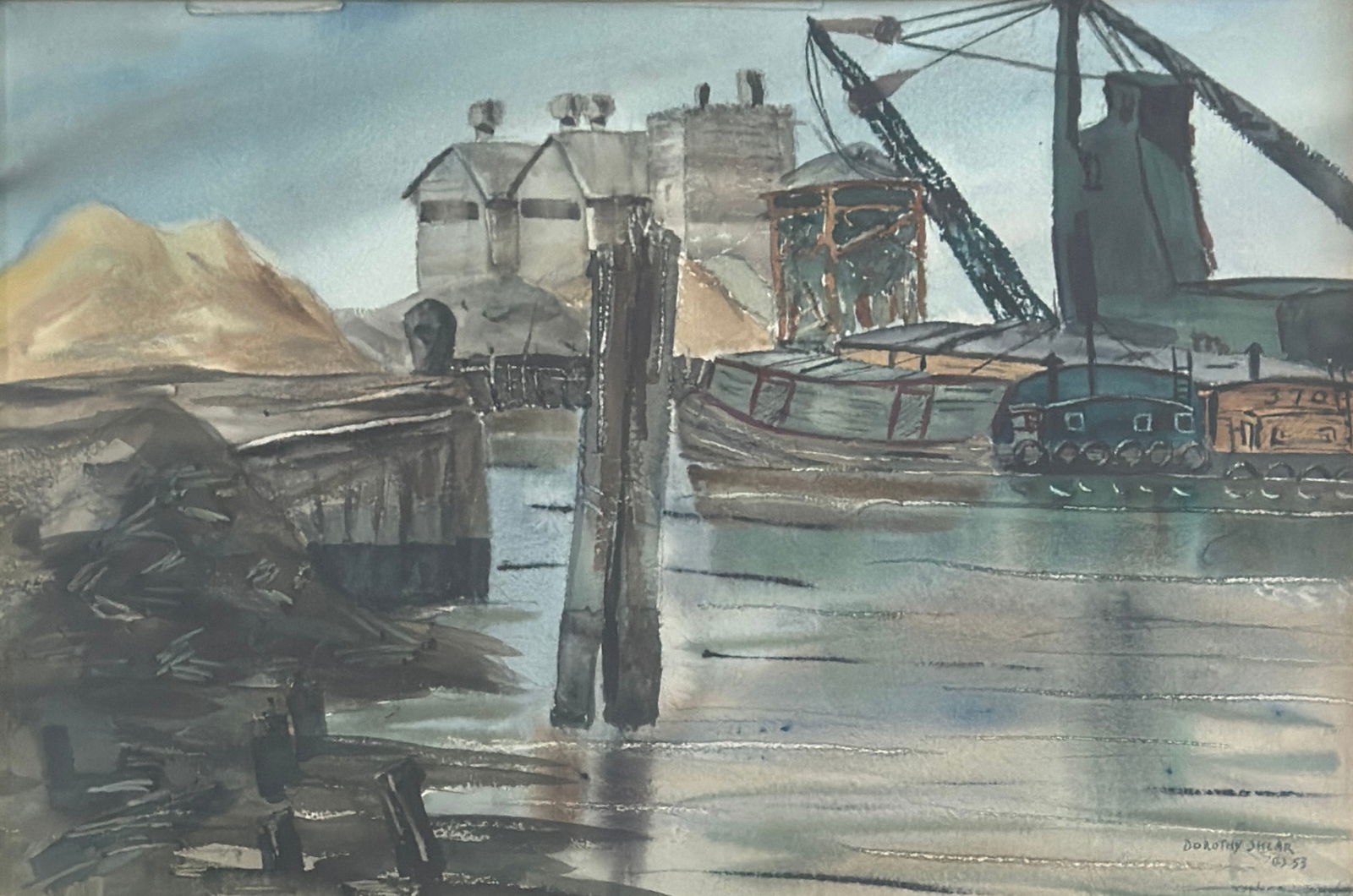 Dorothy Sklar (California 1906-1996) American: Dorothy Sklar (California 1906-1996) Watercolor on paper, signed lower right, piece measures 14 x 22 and 20 x 27 inches w/frame.