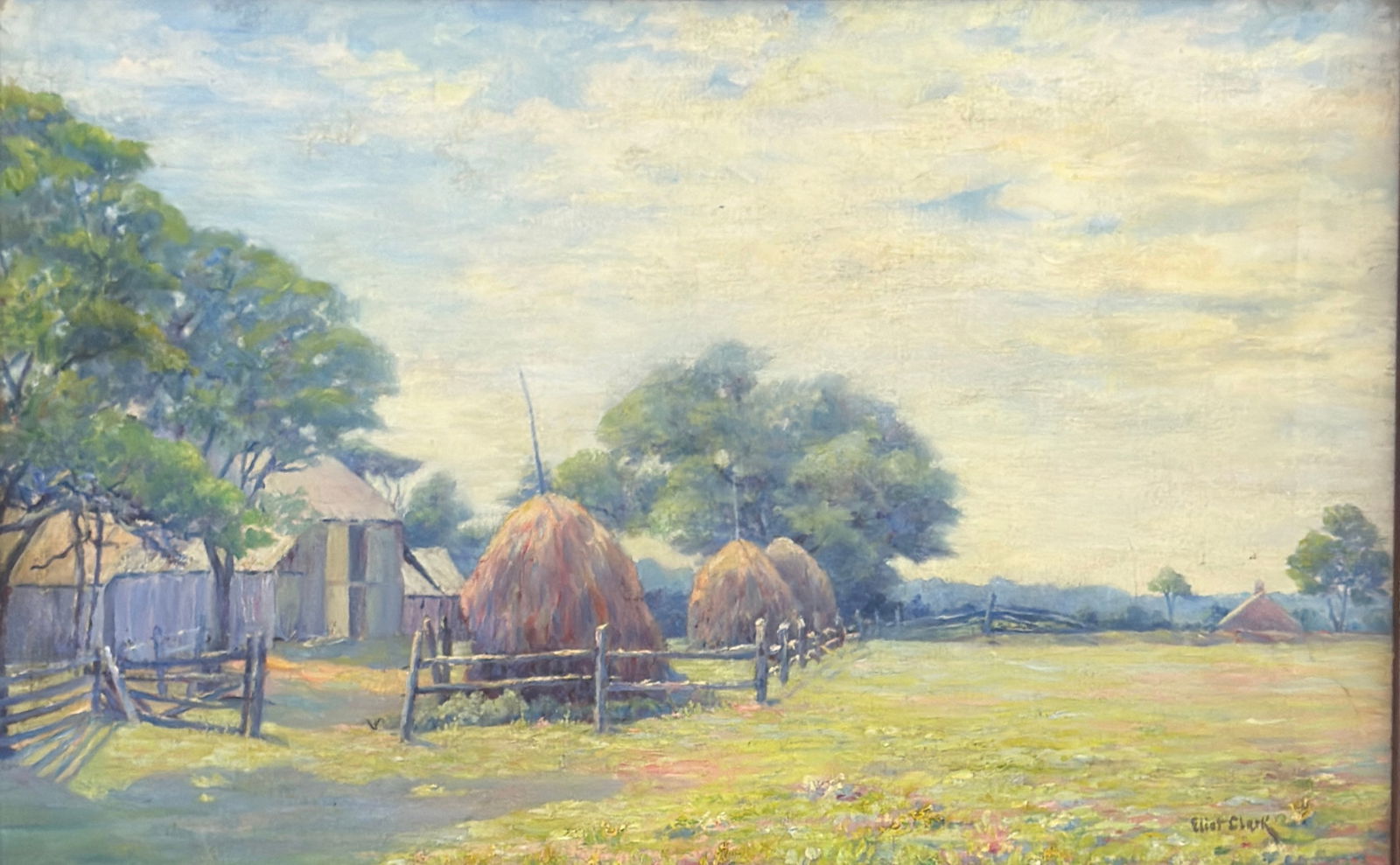 Eliot Candee Clark (1883 - 1980) American: Eliot Candee Clark (1883 - 1980) Oil on canvas, signed lower right, piece measures 19 x 14 and 22 x 27 inches w/frame.