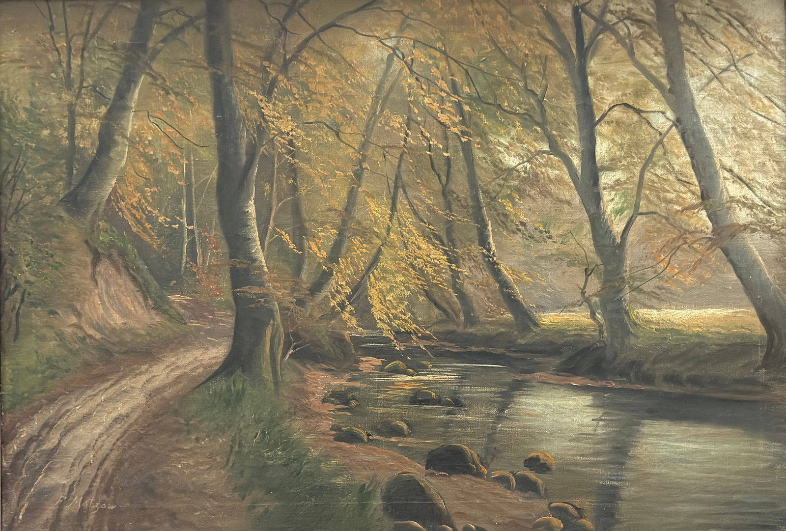 Frederick Matzow (1861 - 1938) Landscape: Frederick Matzow (1861 - 1938) Oil on canvas, signed lower left, measures 17 x 25 and 20 x 28 inches framed. Born in Norway 1861; died in Meriden, Connecticut, September 11, 1938 Frederick Matzow, a N