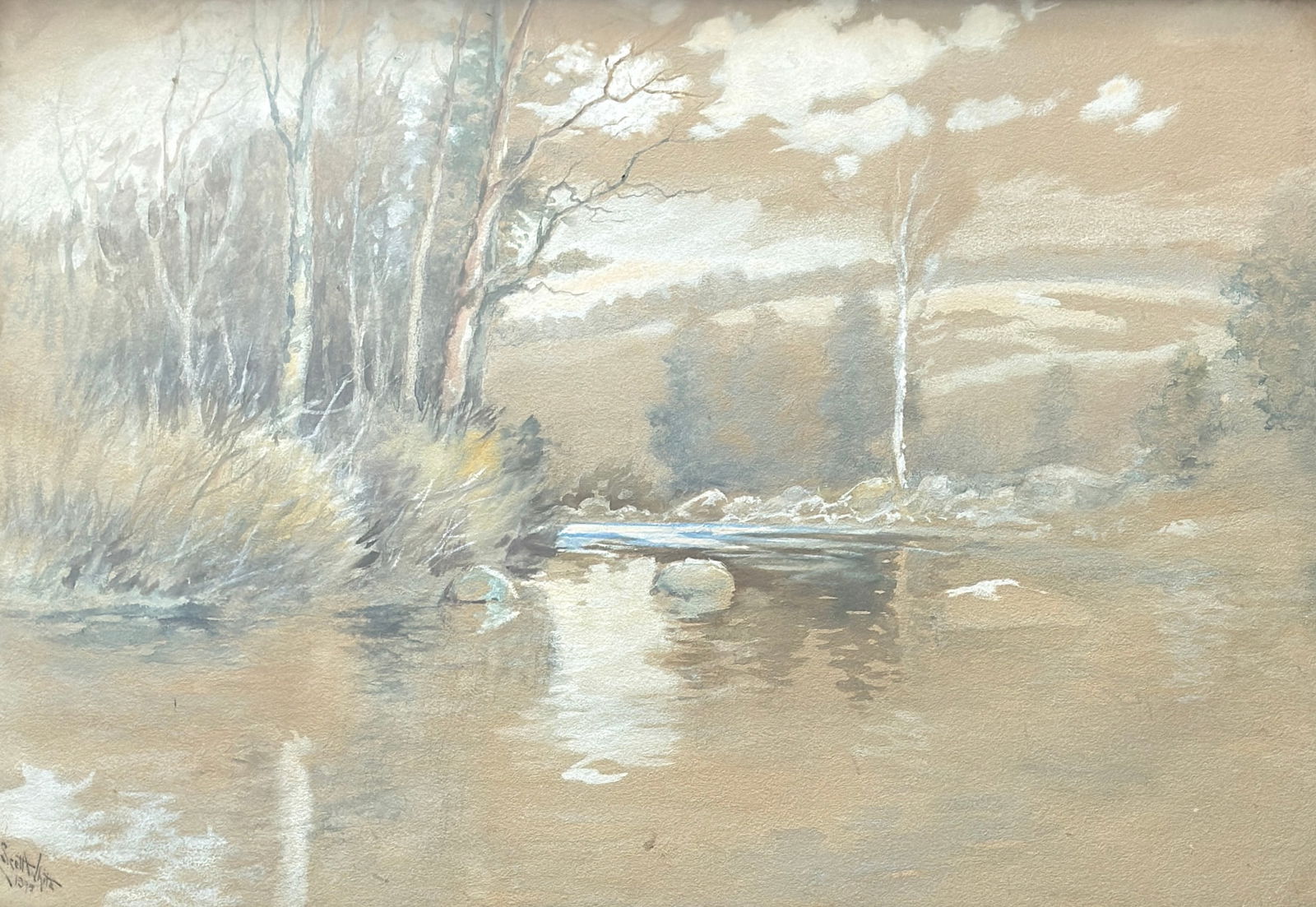 Clarence Scott White (MA 1872-1965): Clarence Scott White (MA 1872-1965) Watercolor on paper, signed lower right and dated 1895, piece measures 13.5 x 20 and 21 x 26.5 inches w/frame. Born: Boston, MAProfession: Painter,