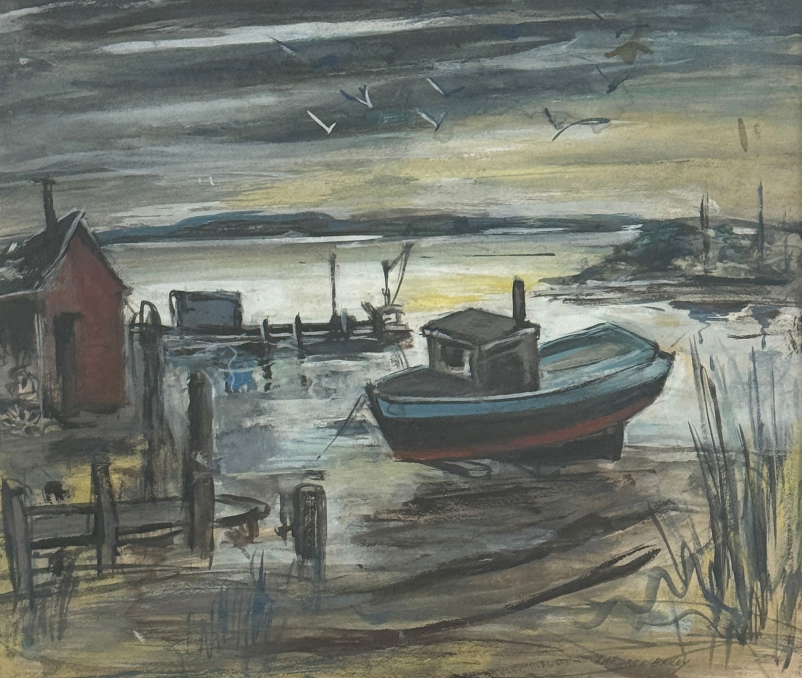 LaFORCE BAILEY (AMERICAN, 1893-1962): LaFORCE BAILEY (AMERICAN, 1893-1962) Boat scene, Gouache on paper, Signed lower right, piece measures 13.5 x 16 and 19 x 21 inches w/frame.