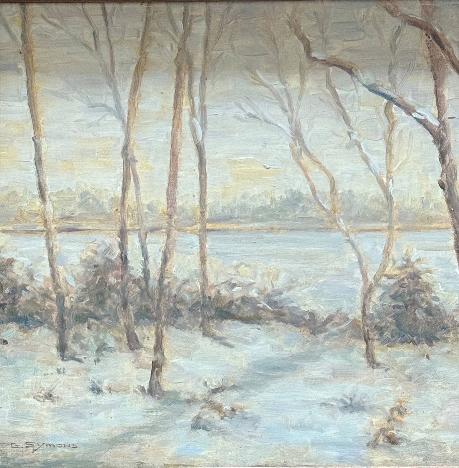 George Gardner Symons (1863 - 1930) American: George Gardner Symons (1863 - 1930) Oil on Board, Signed, measures 12 x 16 and 16.5 x 20.5 inches w/frame. A landscape and marine artist, George Symons was one of America's more noted plein-air