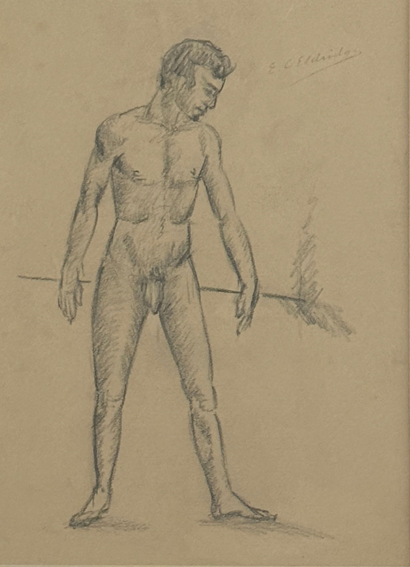 Edwin C Eldridge (19/20th century): Edwin C Eldridge (19/20th century) Graphite on paper, signed top right, measures 10 x 7 and 12 inches. Quarter-length portrait of Edwin Eldridge. He was the first curator of the Layton Art Gallery,