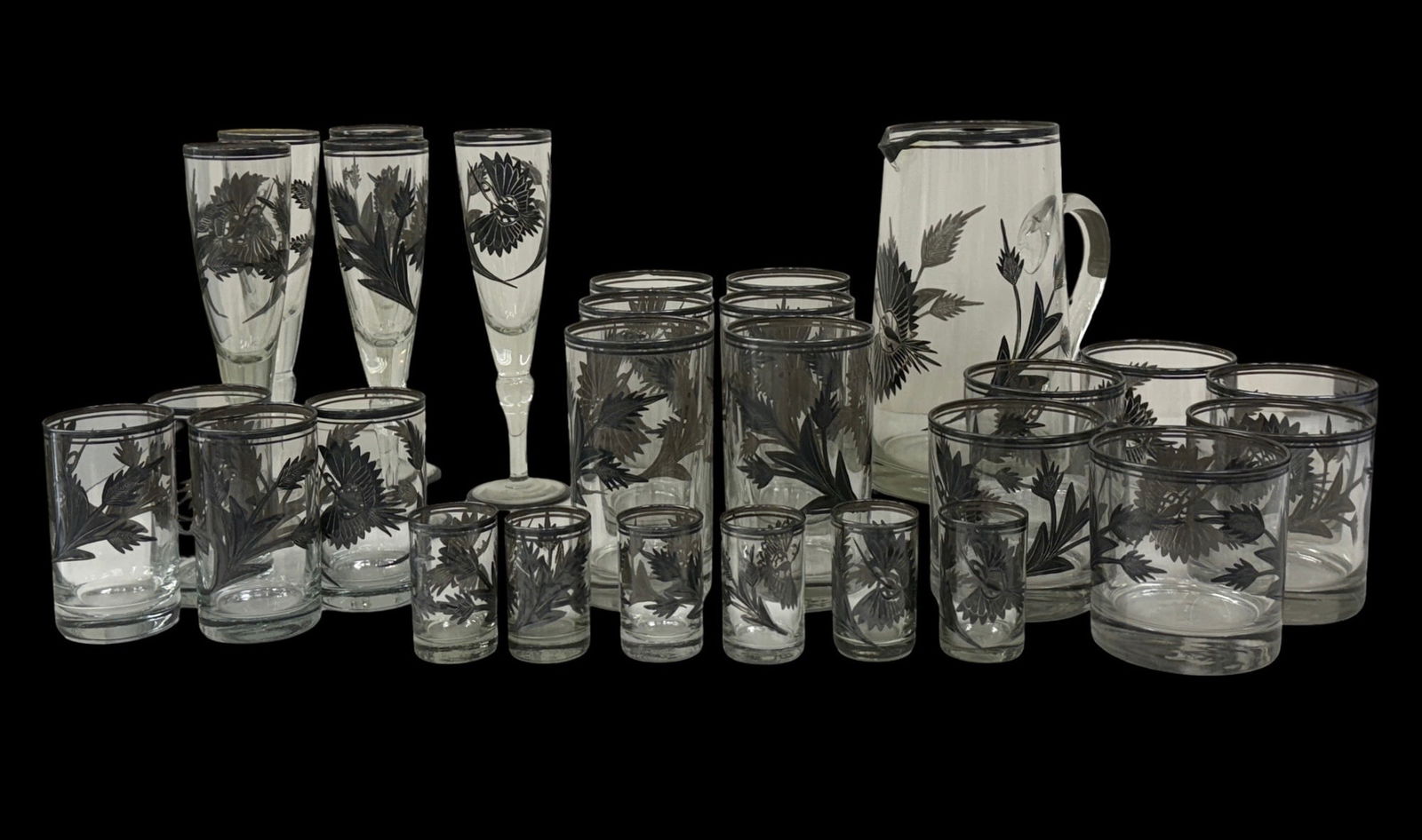 Libbey Glass Silver Leaf Drinking Set