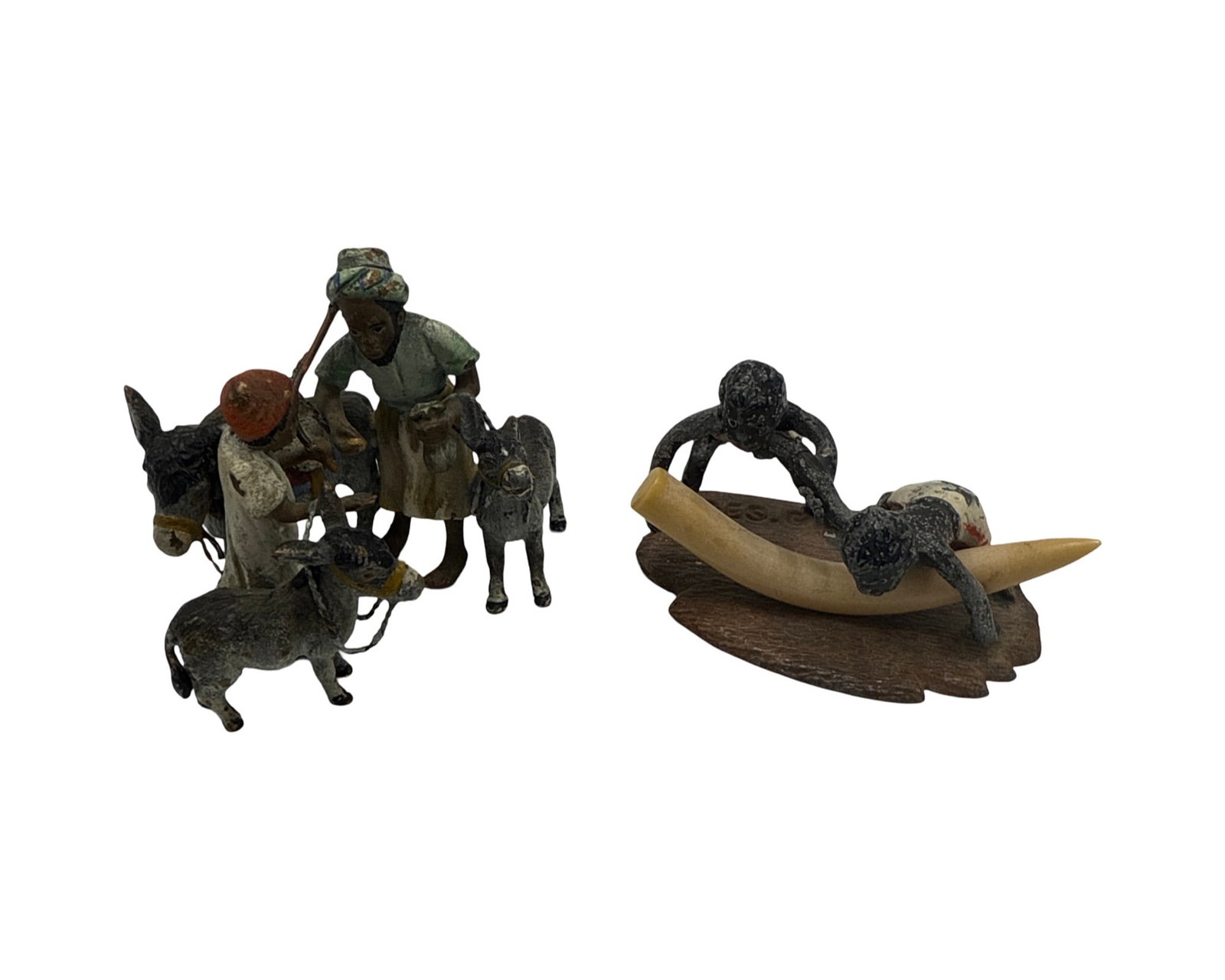 SET OF 2 SMALL AUSTRIAN BRONZES: SET OF 2 SMALL AUSTRIAN BRONZES FATHER & SON WITH DONKEYS.MEASURES 1" H X 2