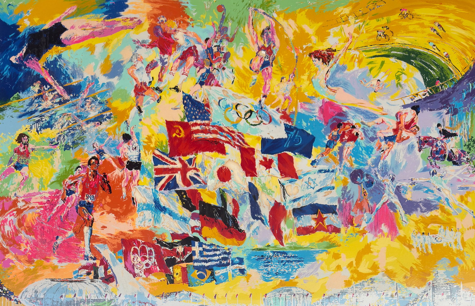LeRoy Neiman, Montreal Olympics 1976: LeRoy Neiman, Montreal Olympics 1976, Signed and numbered in pencil 497/600. Measures 49"x33"