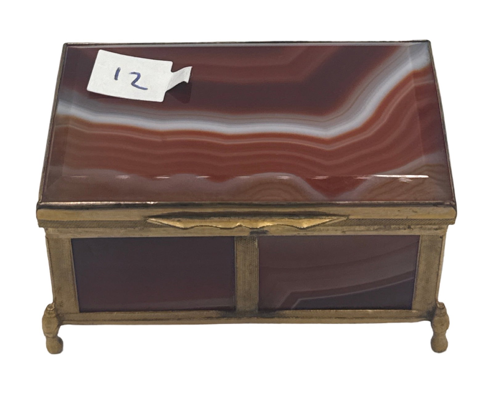 Antique French Broze Agate Pill Box C1900: Antique French Broze Agate Pill Box C1900