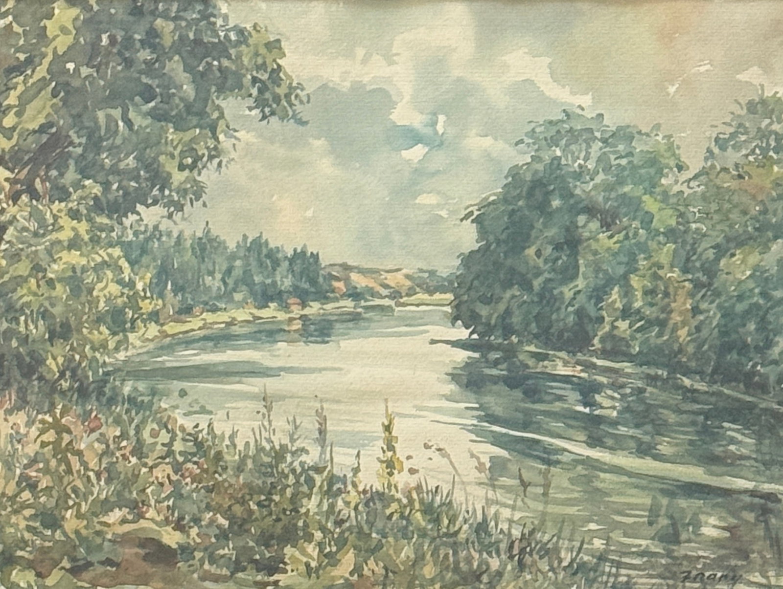 Michael Frary ( 1918- 2005 ) American: Michael Frary ( 1918- 2005 ) Watercolor, signed lower right, measures 9.5 x 12.5 inches w/frame. Michael Frary was born in Santa Monica, California on May 28, 1918, and died on Tuesday, August 30, 200