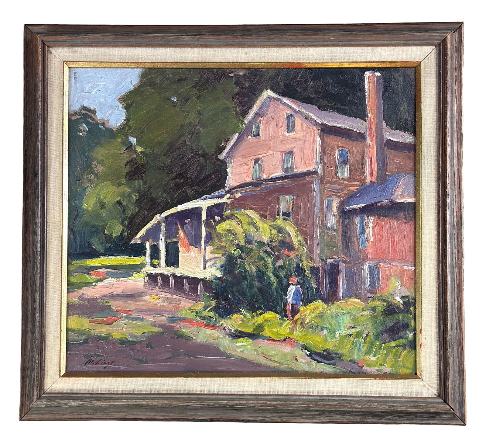 Maria Veronica Liszt (1902-1992) American: Maria Veronica Liszt (1902-1992) Oil on board, signed lower left "M. Liszt", piece measures 14 x 16 and 18 x 19.5 inches with rustic wood frame. Maria Veronica Liszt (Kinder) was a second-generation G