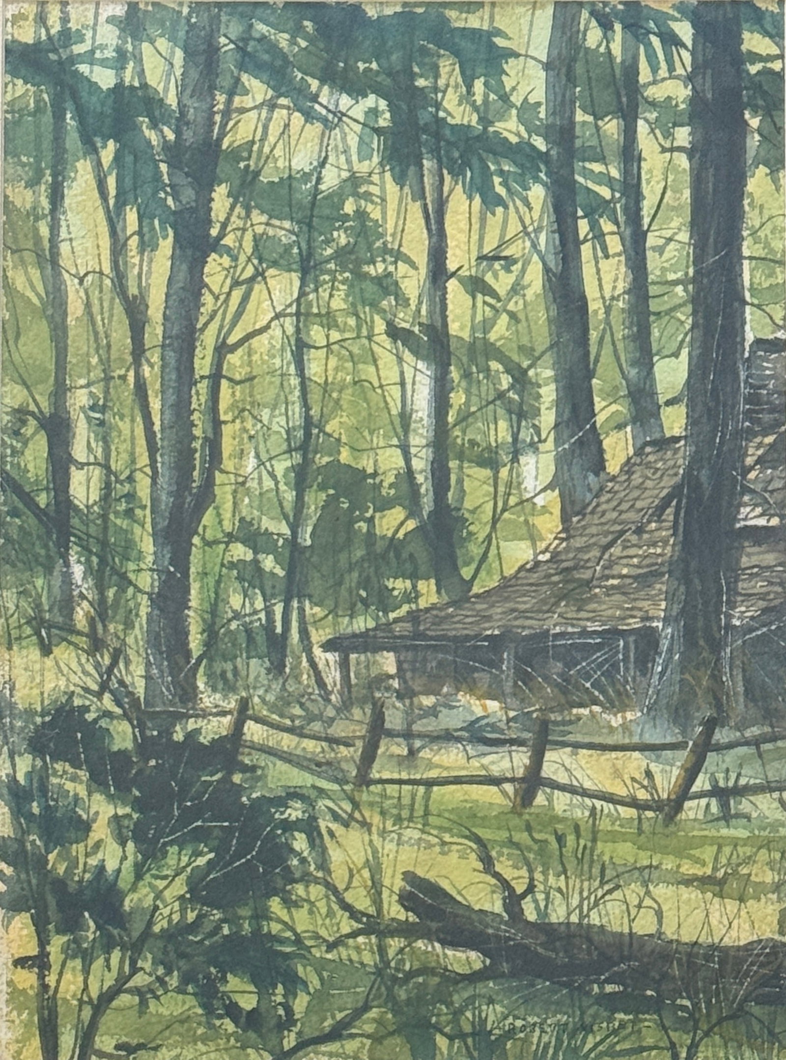 Robert Hogg Nisbet ( 1879-1961 ): Robert Hogg Nisbet ( 1879-1961 ) Watercolor and gouache on paper, signed lower right, measures 15. 10.5 and 19 x 15 inches framed.Robert Hogg Nisbet is noted for his landscape, figure, genre, and etch