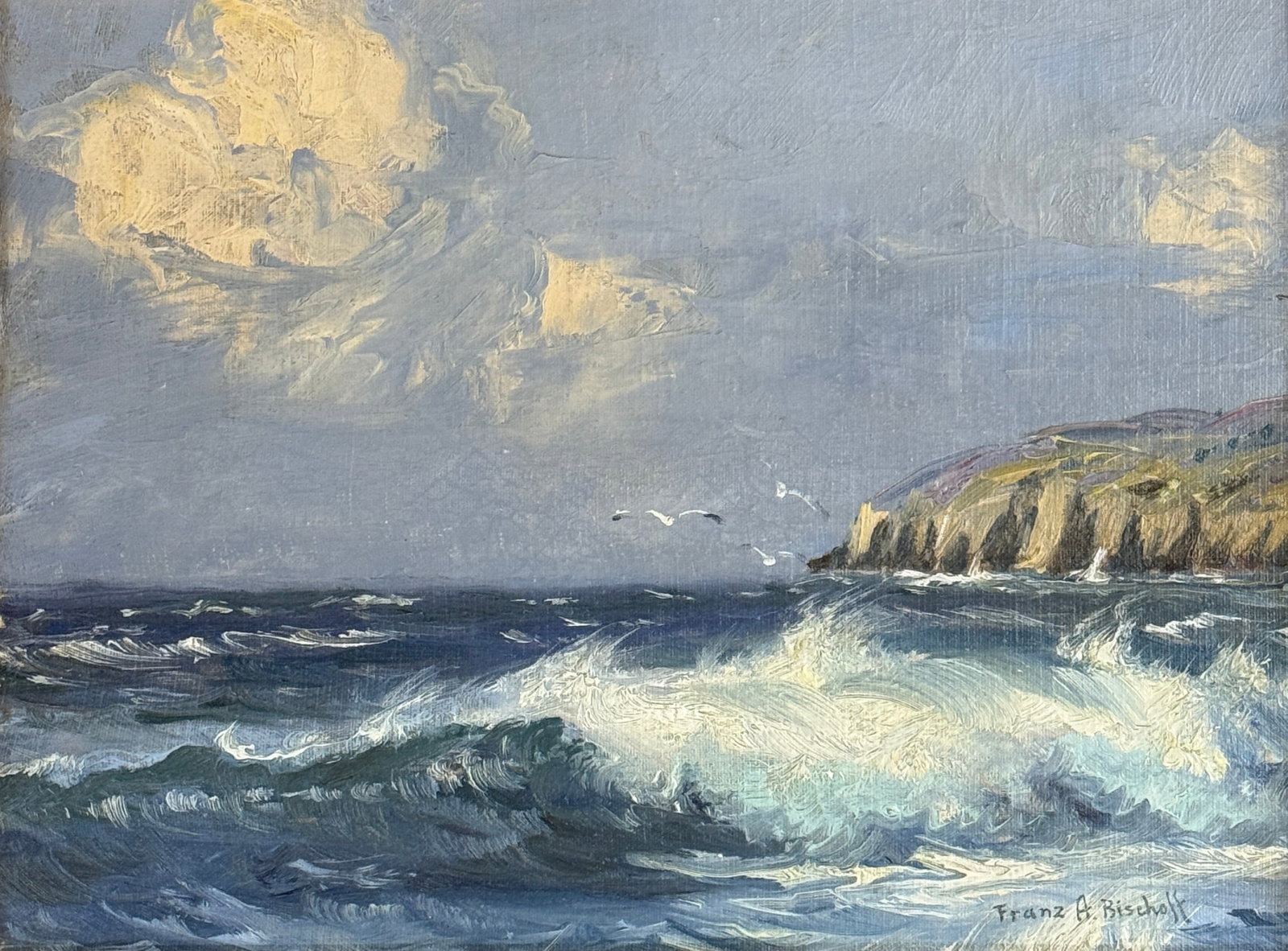 Franz A. Bischoff (1864-1929 Pasadena, CA): Franz A. Bischoff (1864-1929 Pasadena, CA) Oil on canvas laid on board, signed lower right, piece measures 12 x 16 and 17 x 21 inches w/frame. Palm Beach Collection.